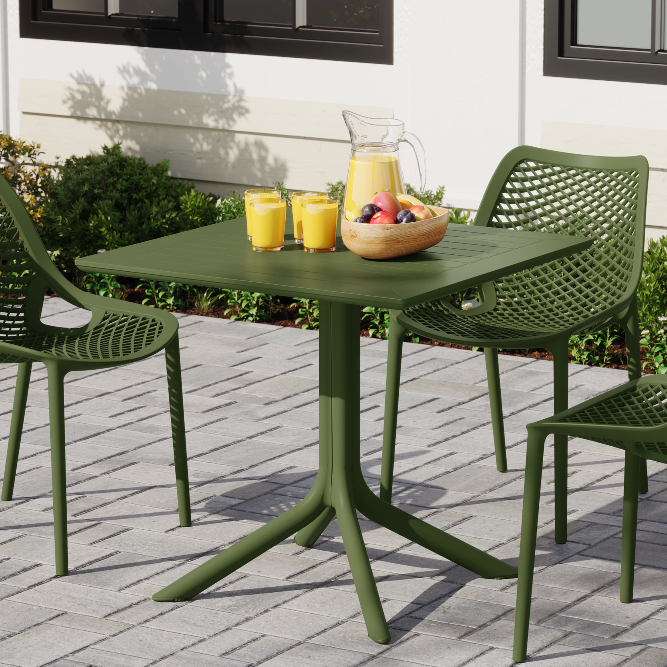 Sunshine 31.5" Square Outdoor Plastic Resin Patio Dining Table for 4