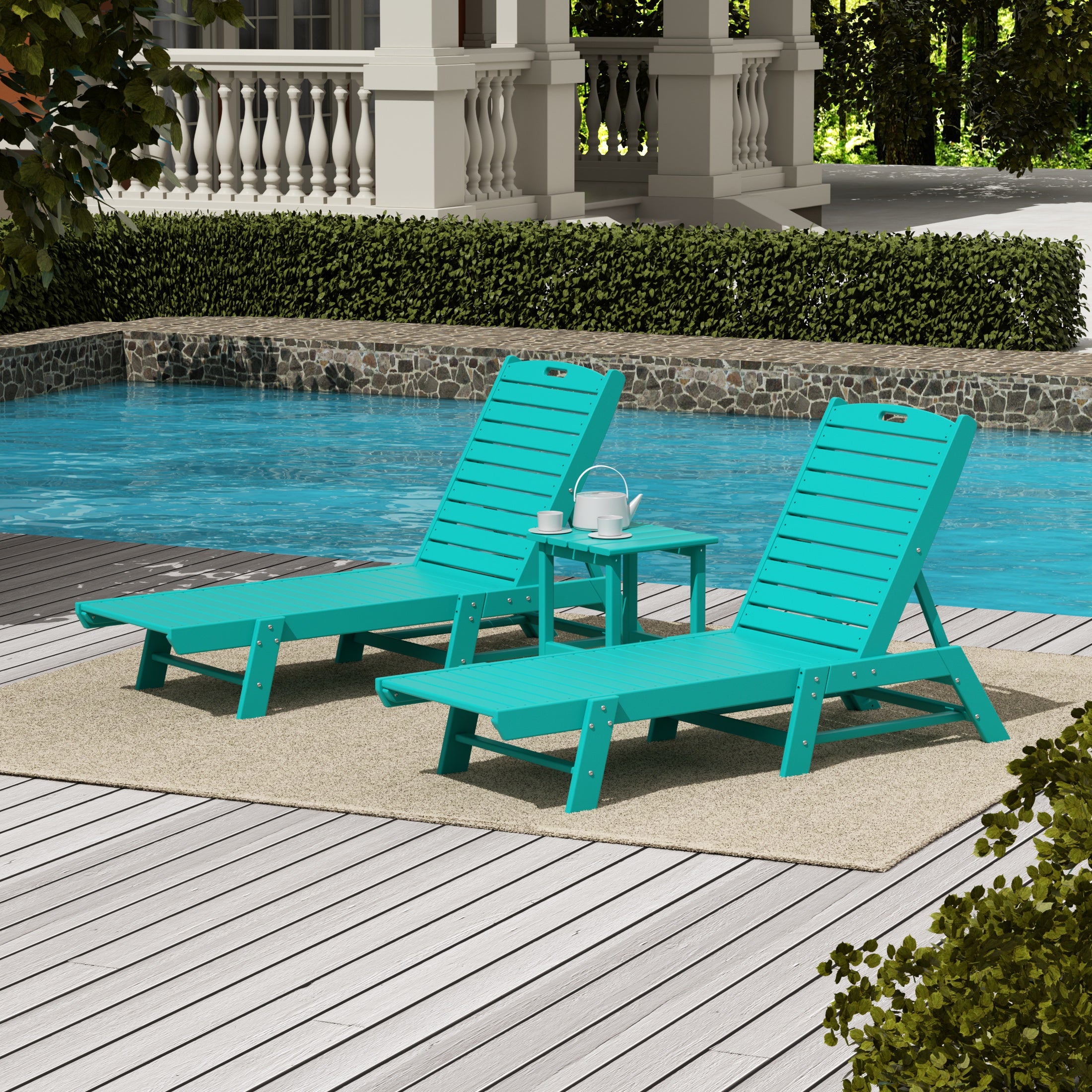 Paradise Poly Reclining Outdoor Patio Chaise Lounge Chair with Side Table Set