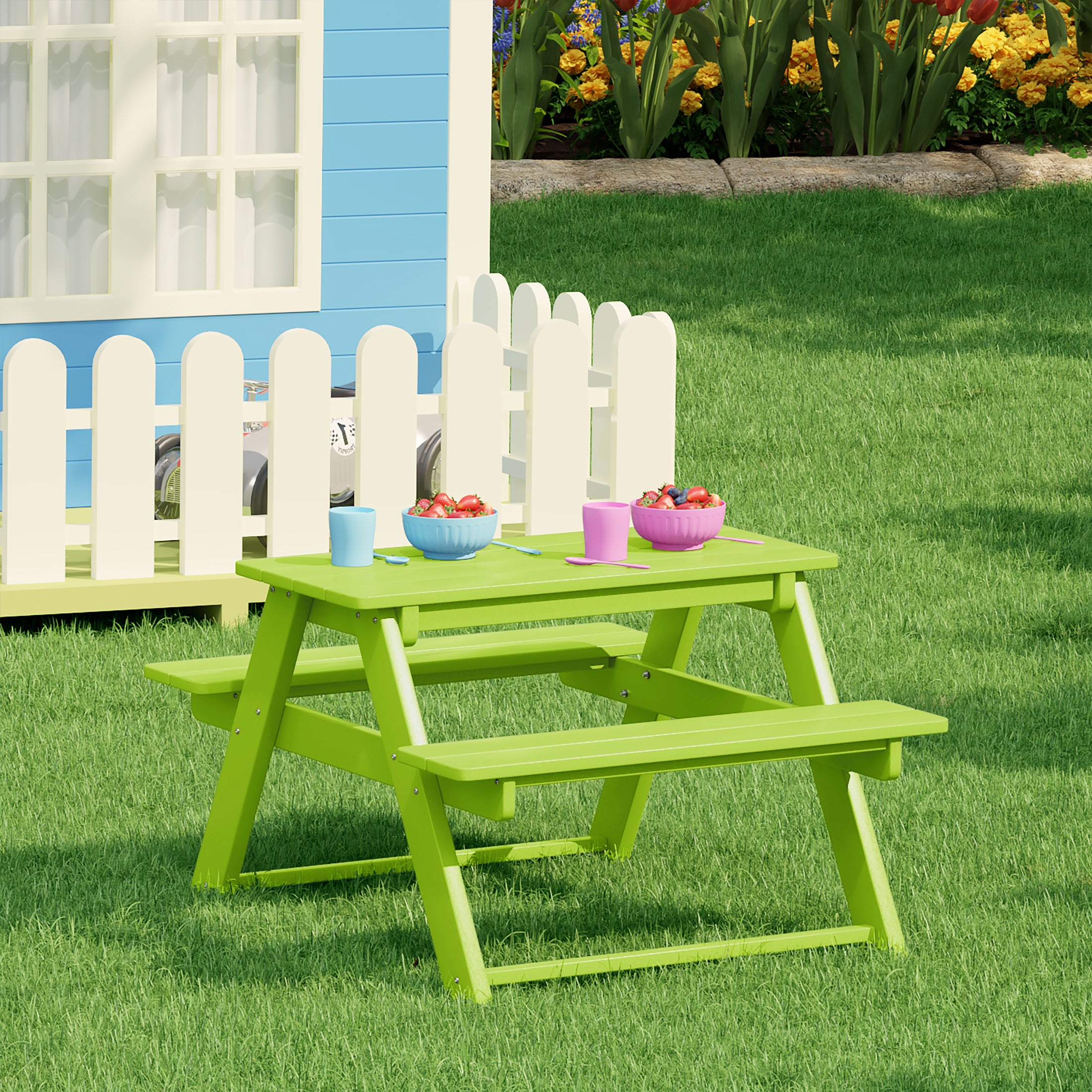 Paradise Outdoor Patio Kids HDPE Plastic Picnic Bench Table