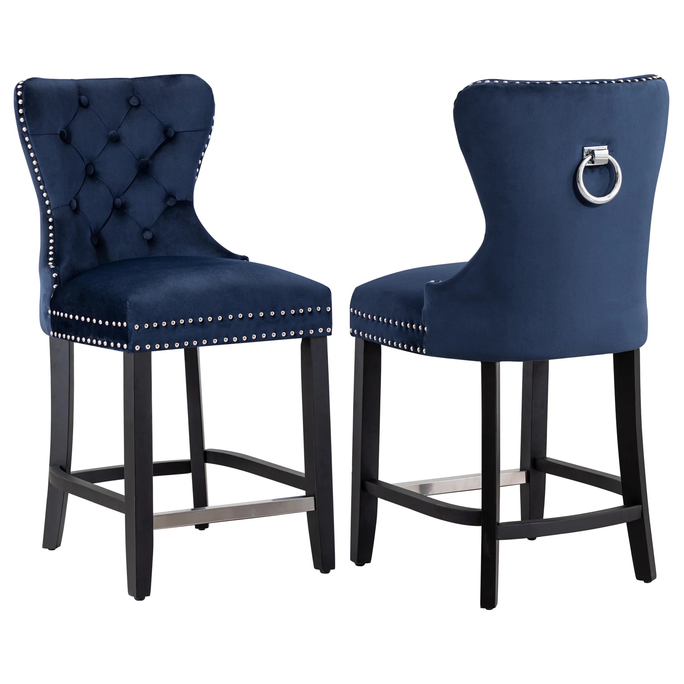 Hank 24" Tufted Velvet Counter Stool (Set of 2), Black