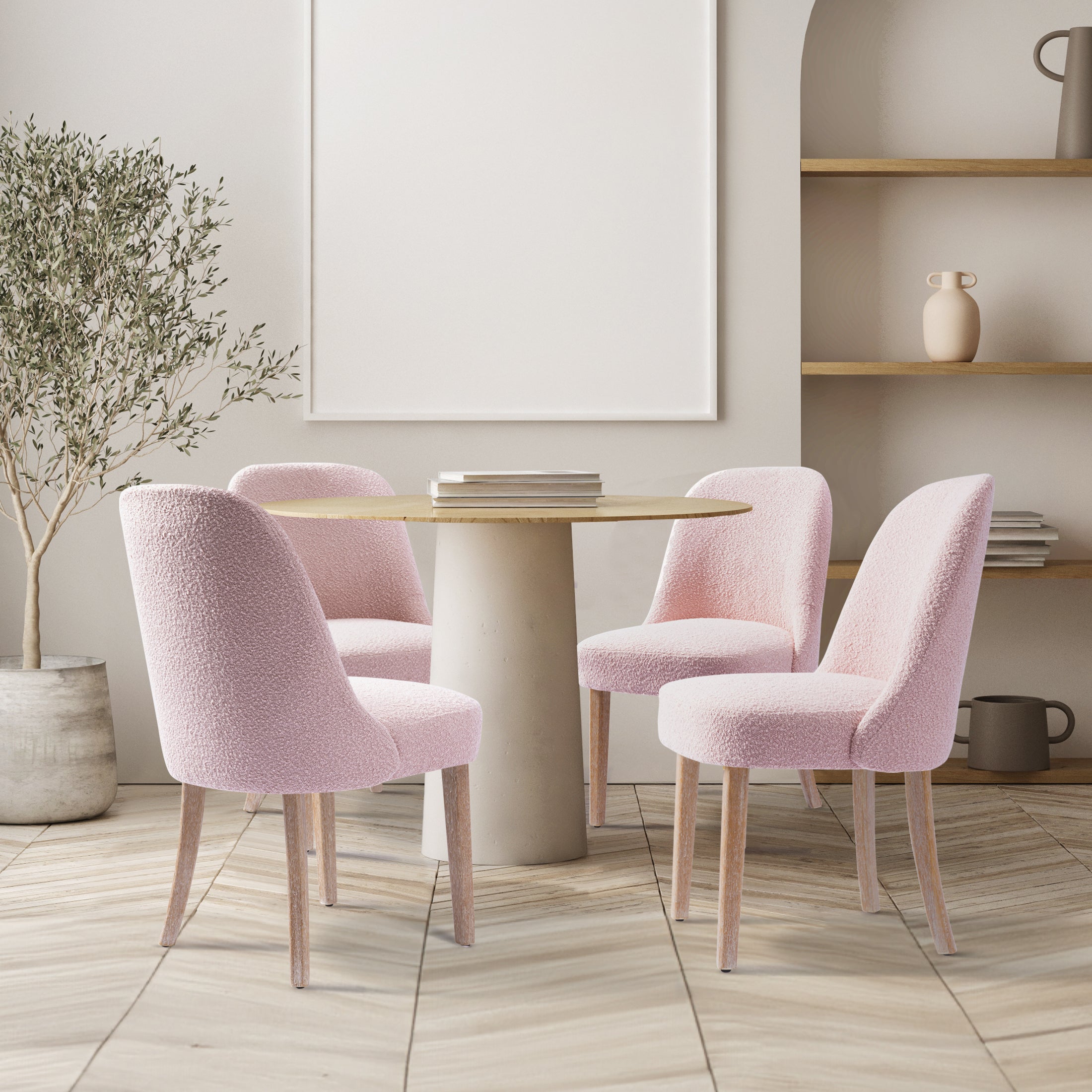 Amélie Mid-Century Modern Upholstered Boucle Dining Chair (Set of 4)