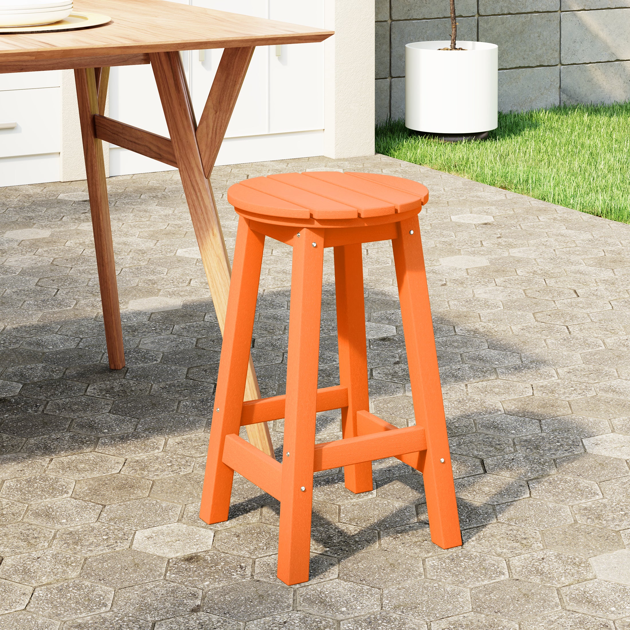 Paradise 24" HDPE Outdoor Patio Round Counter Height Bar Stool