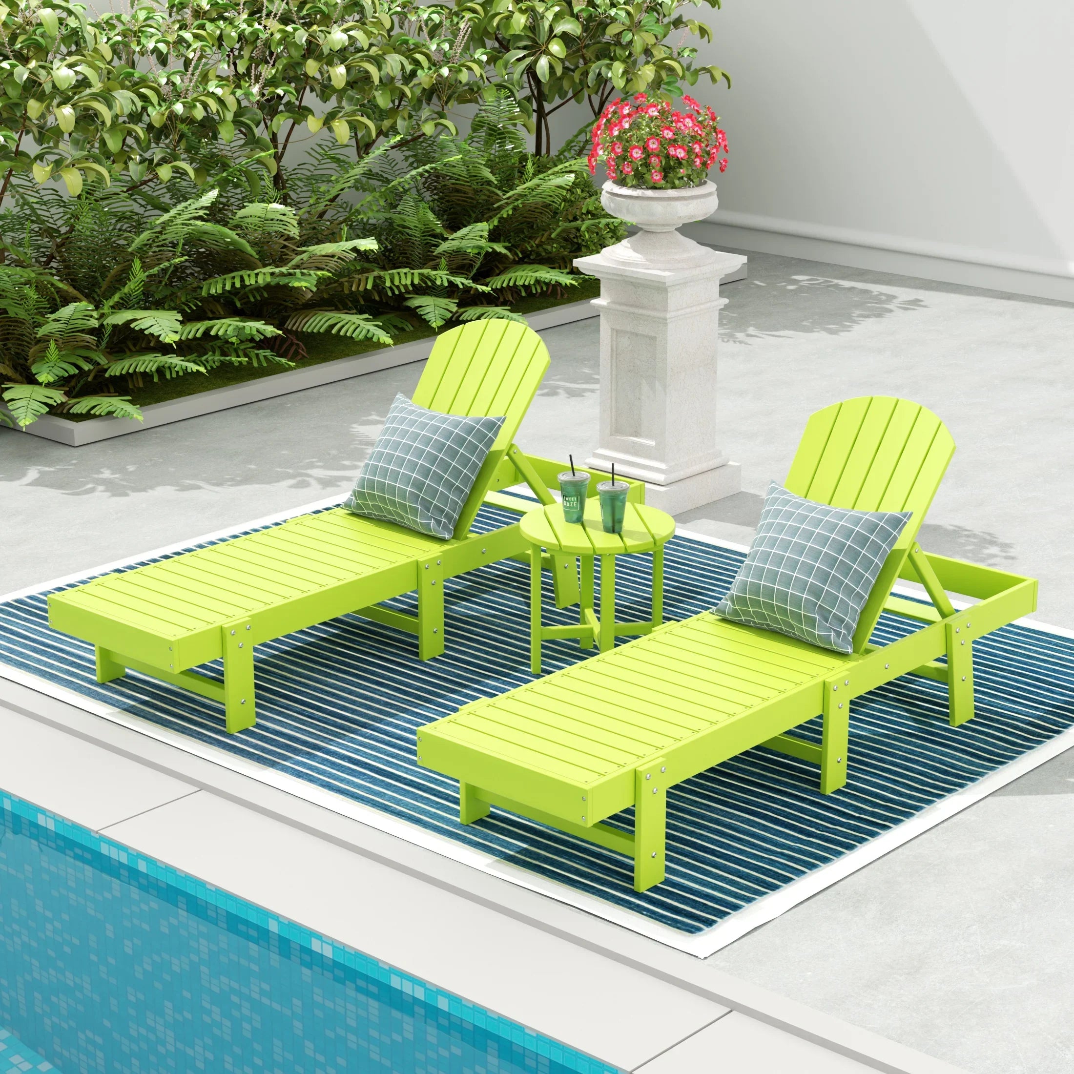 Portside 3 Piece Adirondack Poly Reclining Chaise Lounge