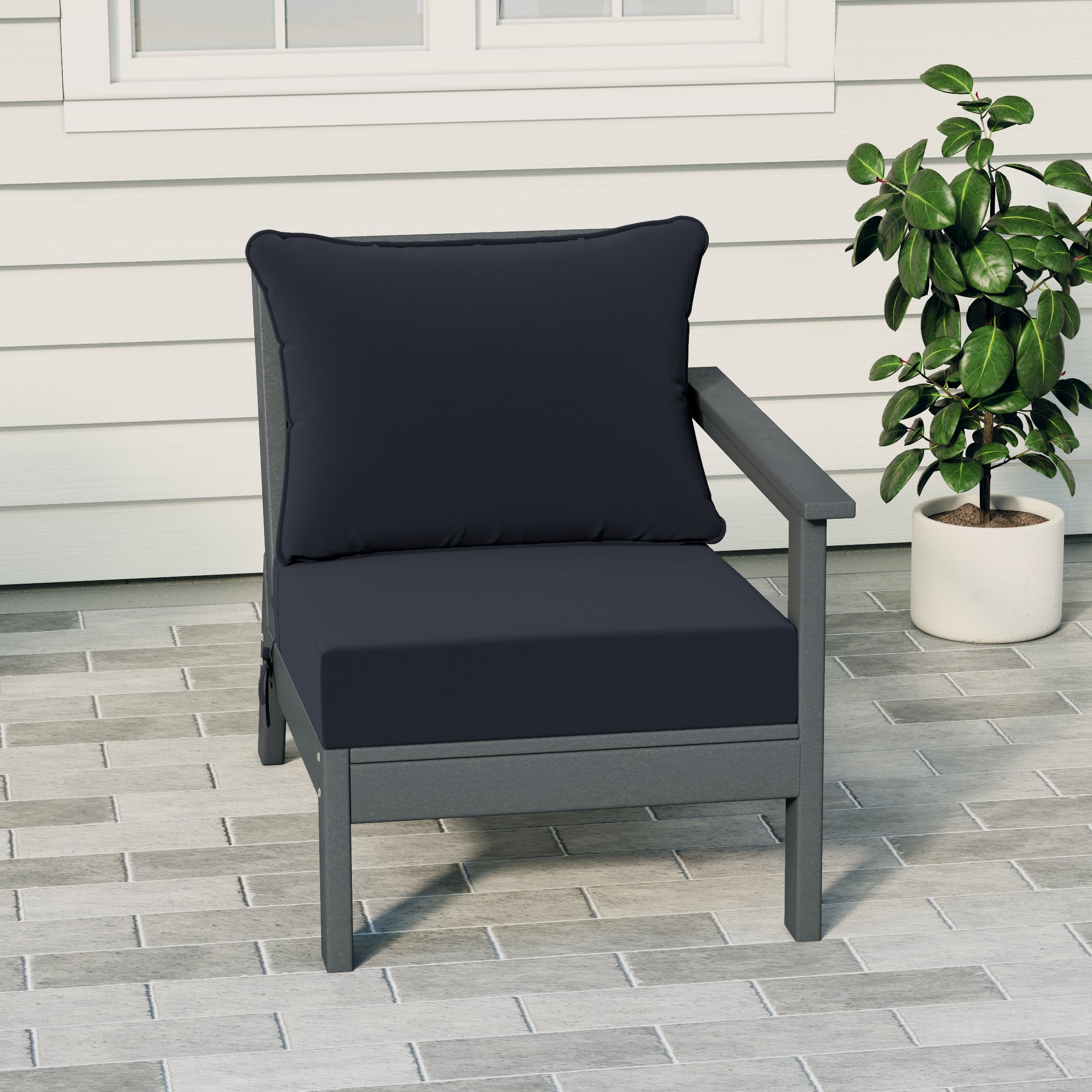 Portsmouth Outdoor Patio HDPE Right Arm Sectional Corner Club Chair with Patio Cushions