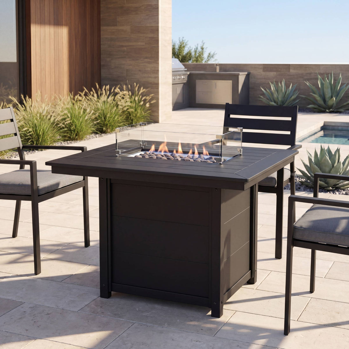 Sol 46" Modern Outdoor Patio Gas Propane Rectangular Fire Pit Table