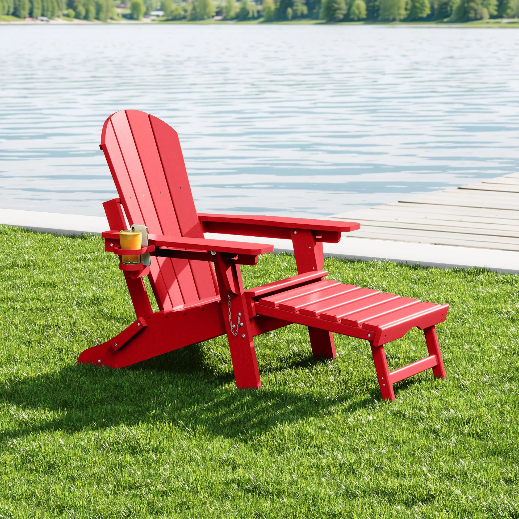 Paradise Folding Adjustable Adirondack Chair with Retractable Ottoman and Cup Holder