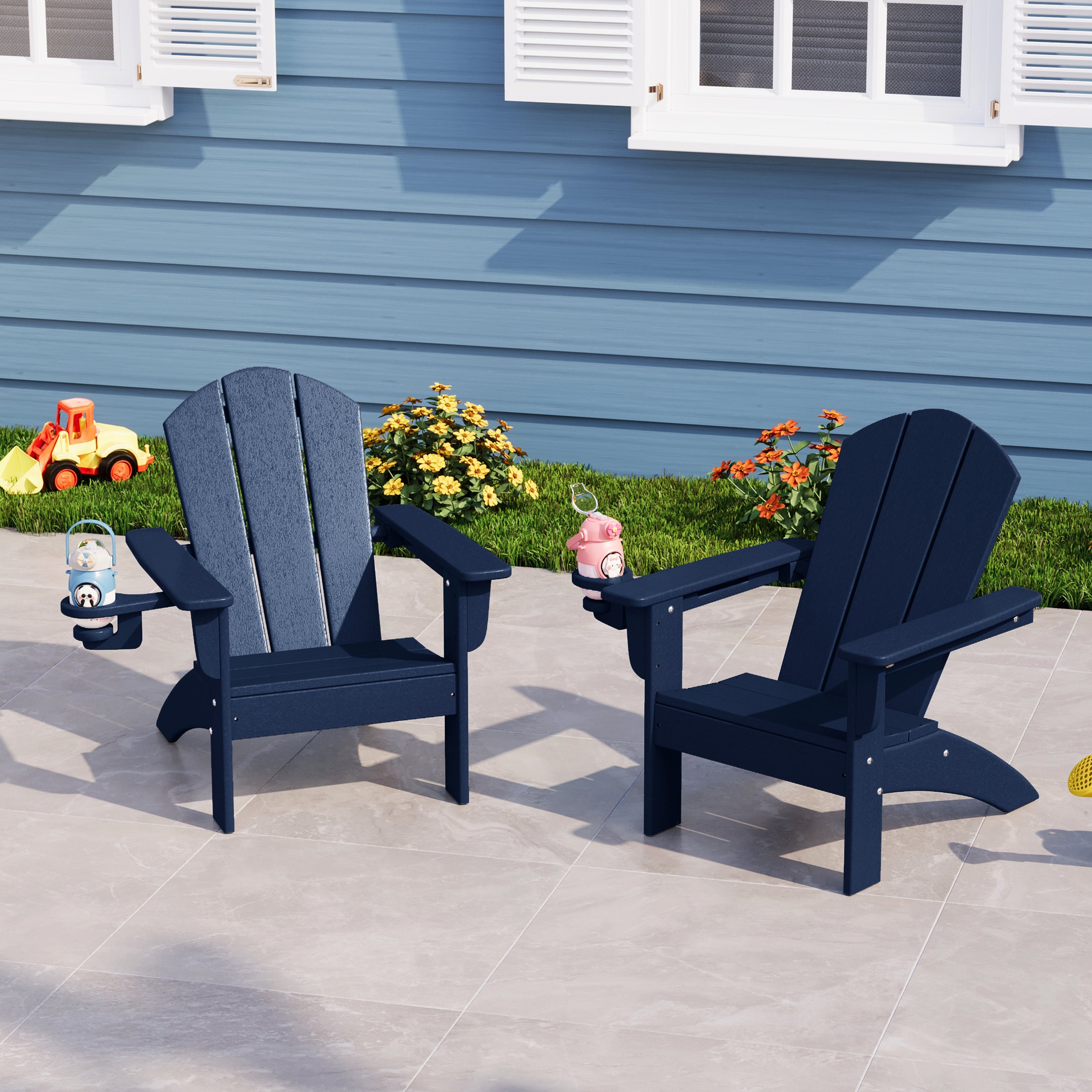 Paradise Kids Outdoor HDPE Plastic Adirondack Patio Chairs with Cup Holders (Set of 2)