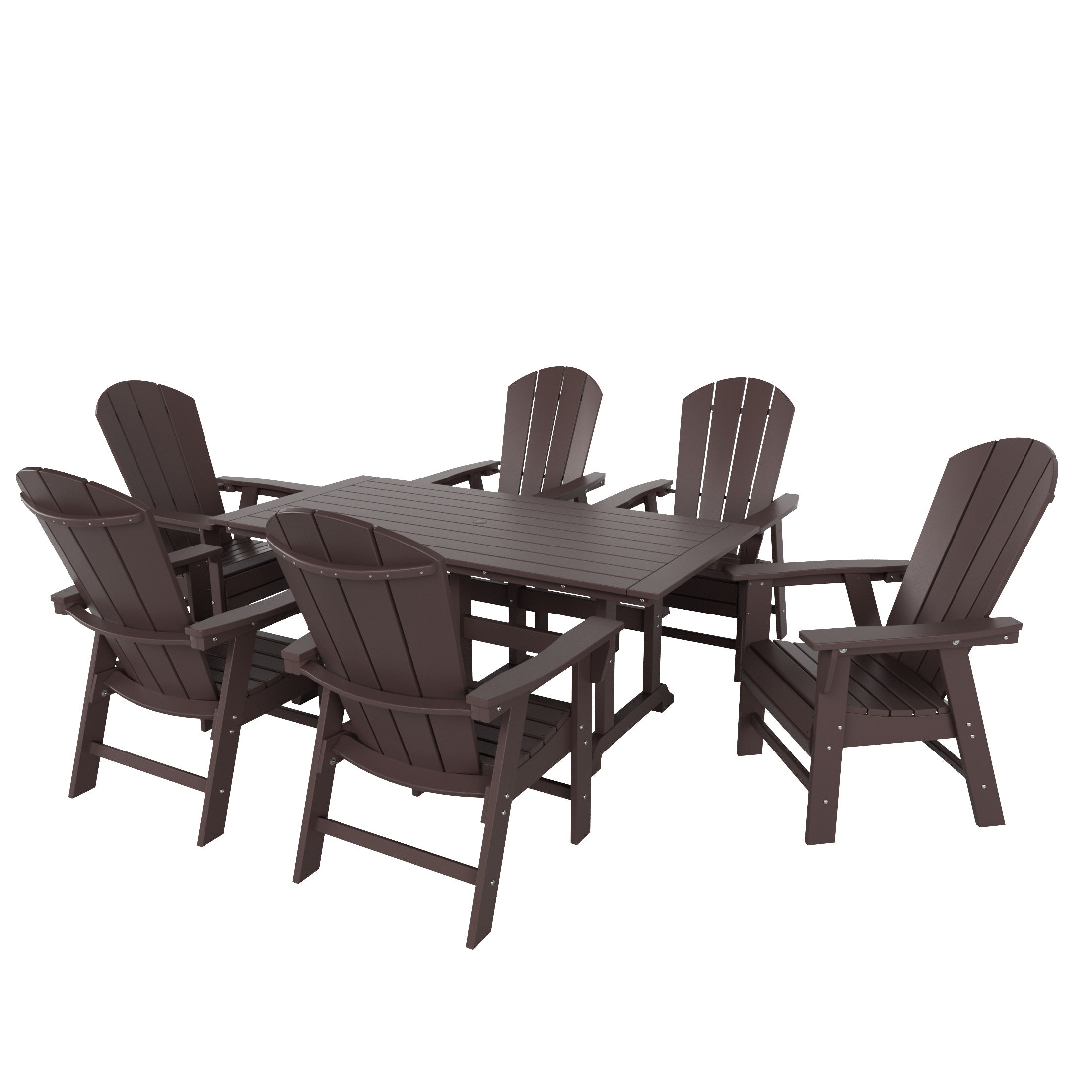 Paradise 7 Piece Outdoor Patio Dining Table and Adirondack Armchair Set