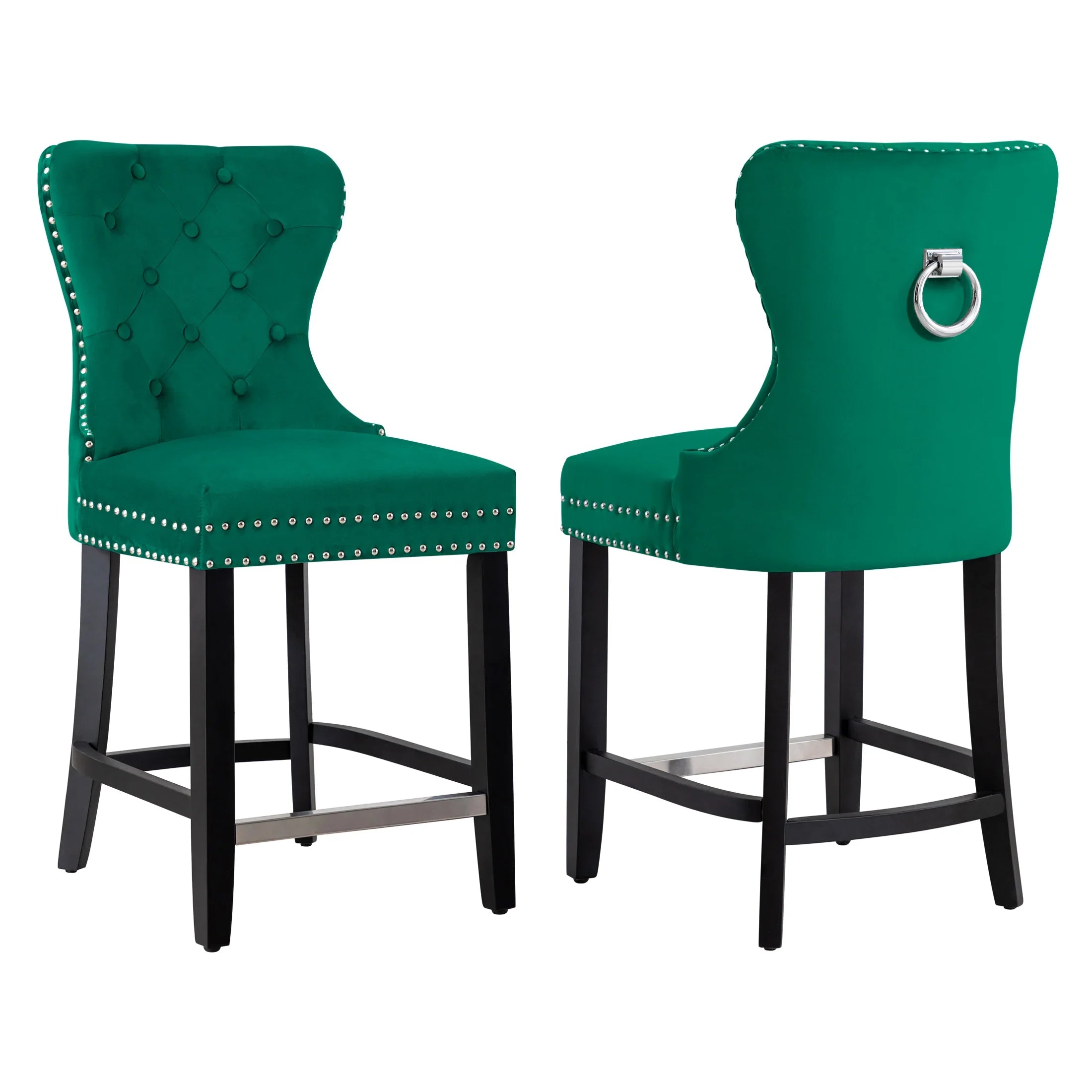 Hank 24" Tufted Velvet Counter Stool (Set of 2), Black