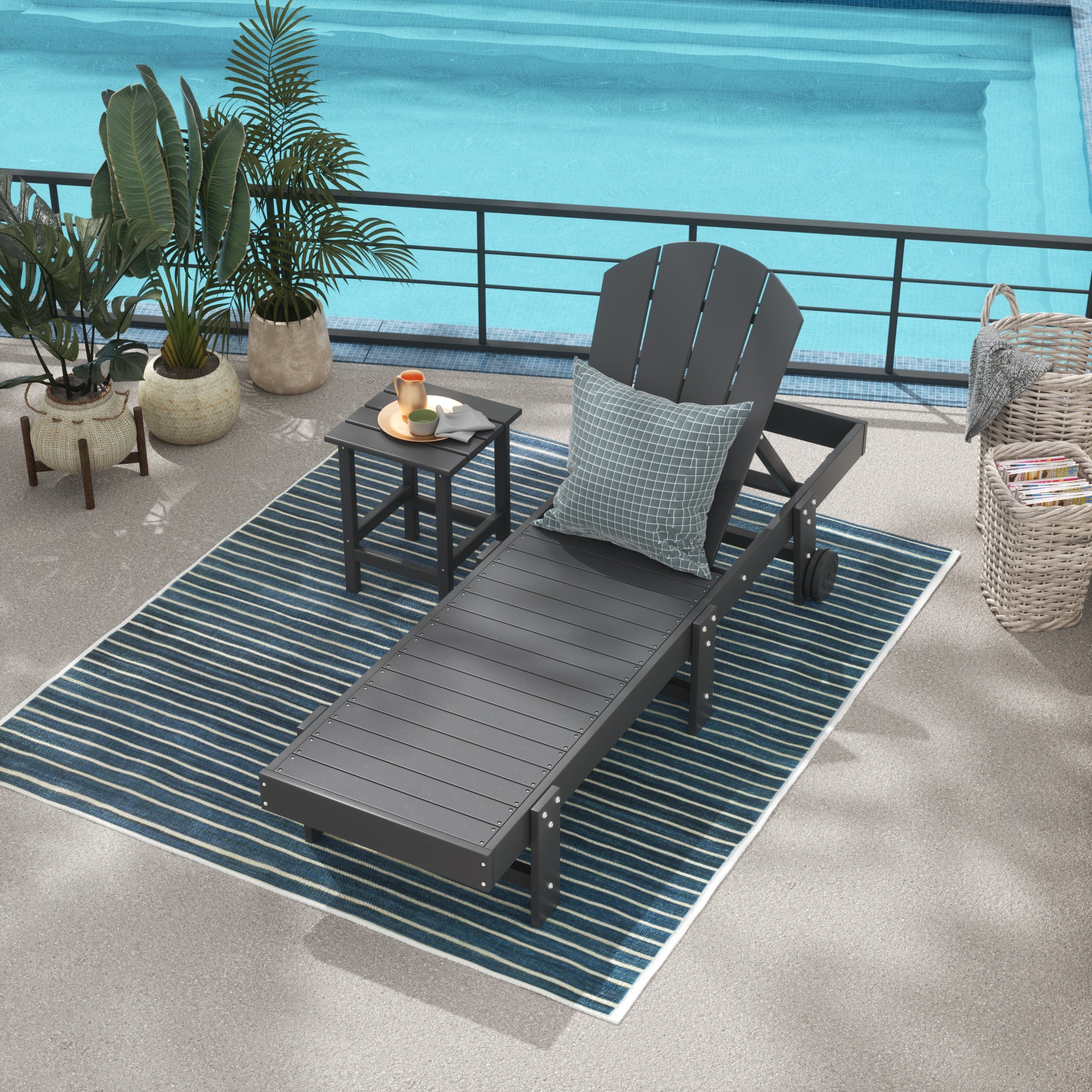 Paradise 2 Piece Adirondack Poly Reclining Chaise Lounge With Wheels