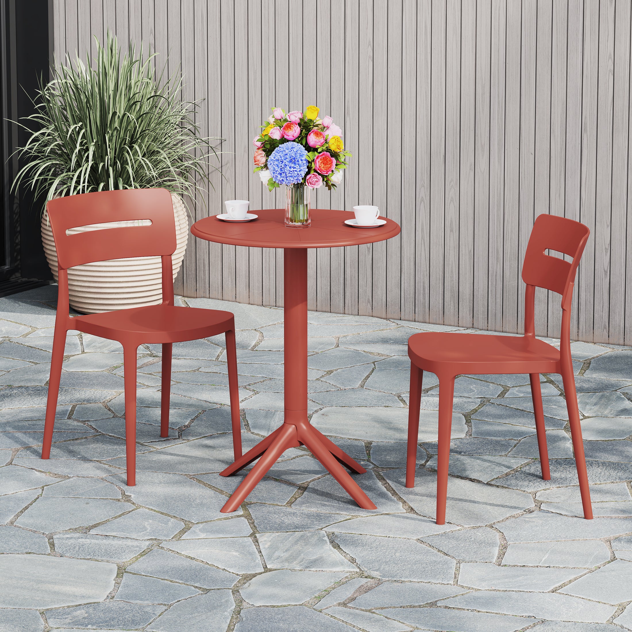 Sunshine 3-Piece Outdoor Resin Patio Bistro Set with Stackable Patio Dining Chairs