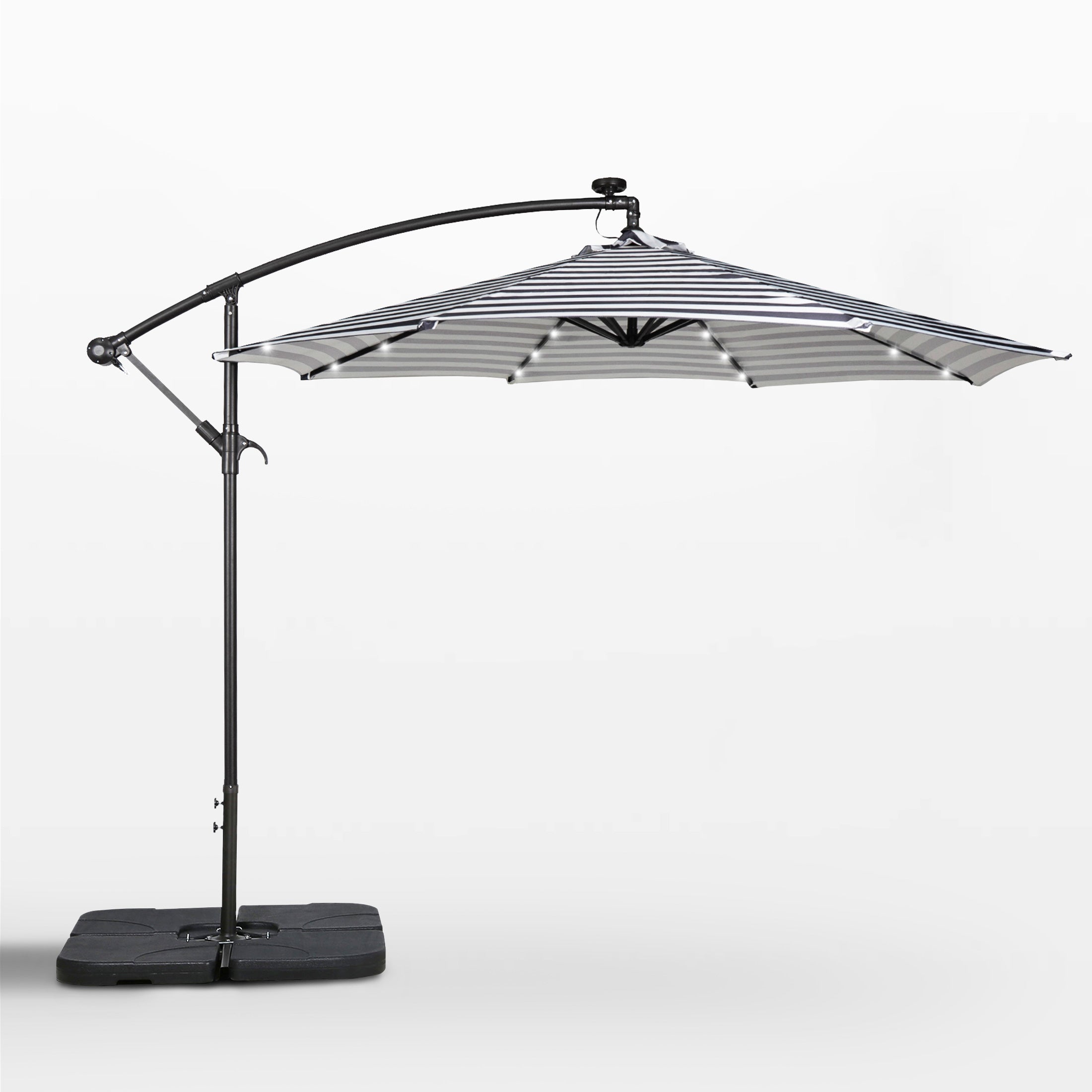 Westlake 10 ft. Outdoor / Paito Cantilever Hanging Umbrella with Solar Power LED lights and 50 lbs concrete weight base kit
