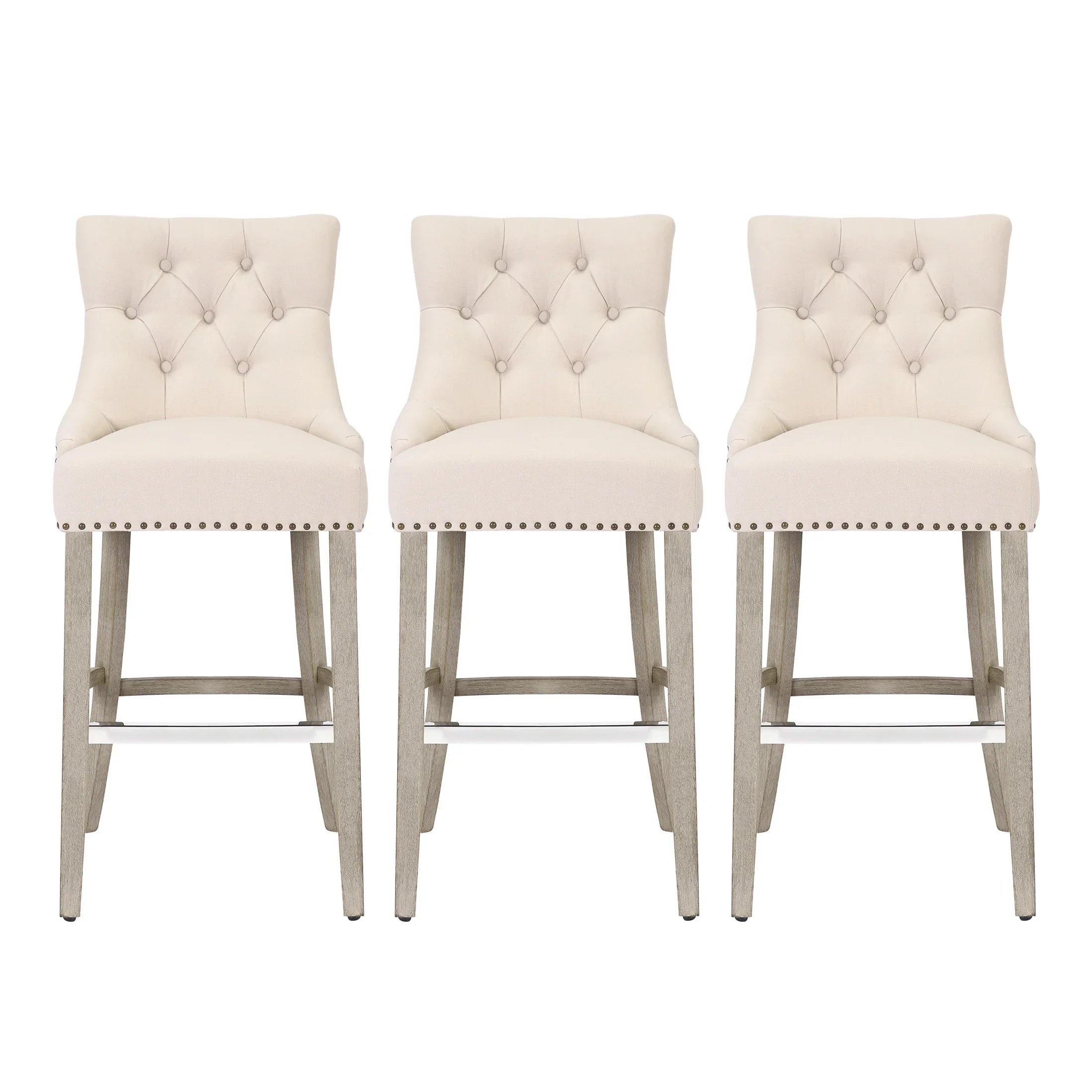 Bellmount 29" Upholstered Wood Bar Stool with Tufted Back (Set of 3)
