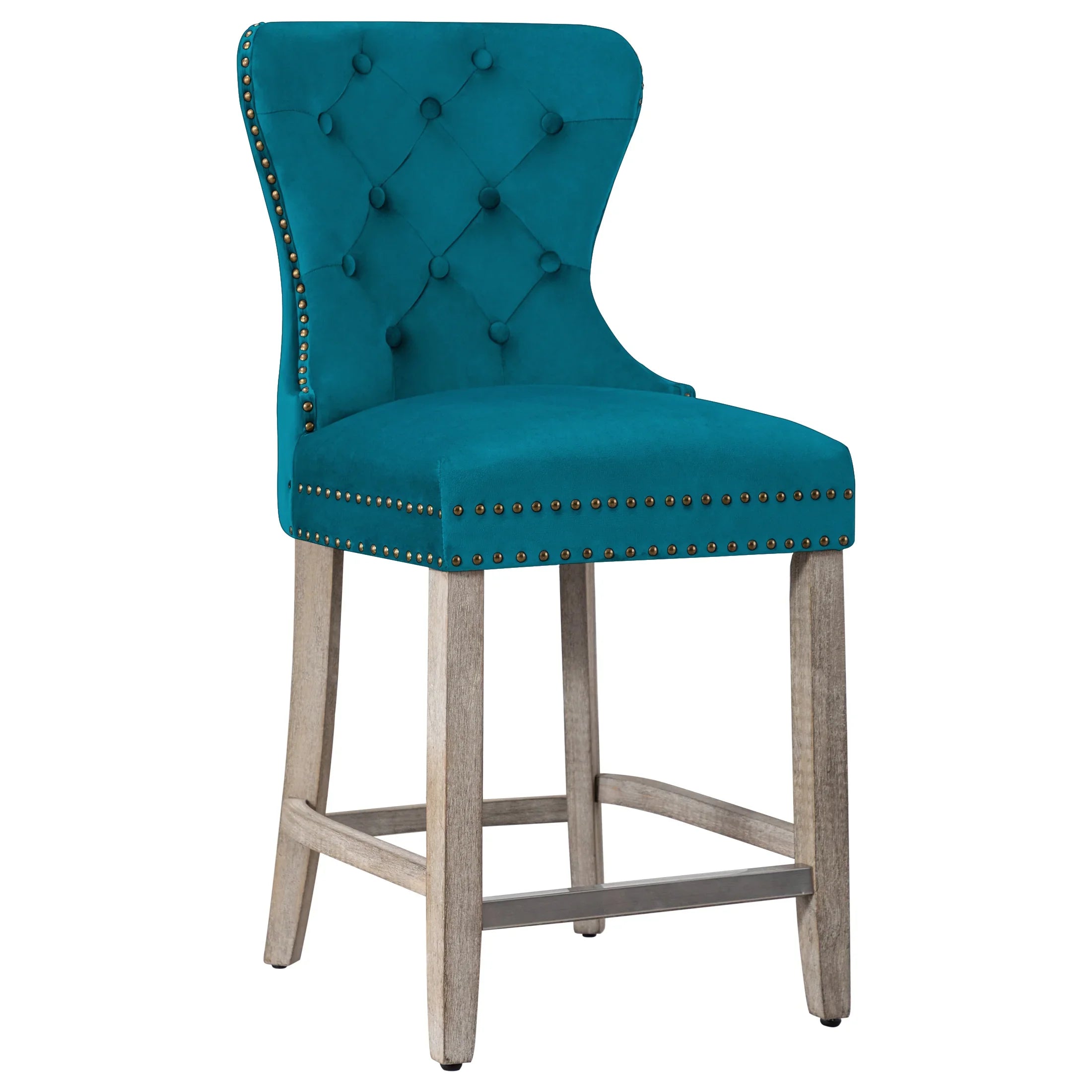 Hank 24" Tufted Velvet Counter Stool, Antique Gray