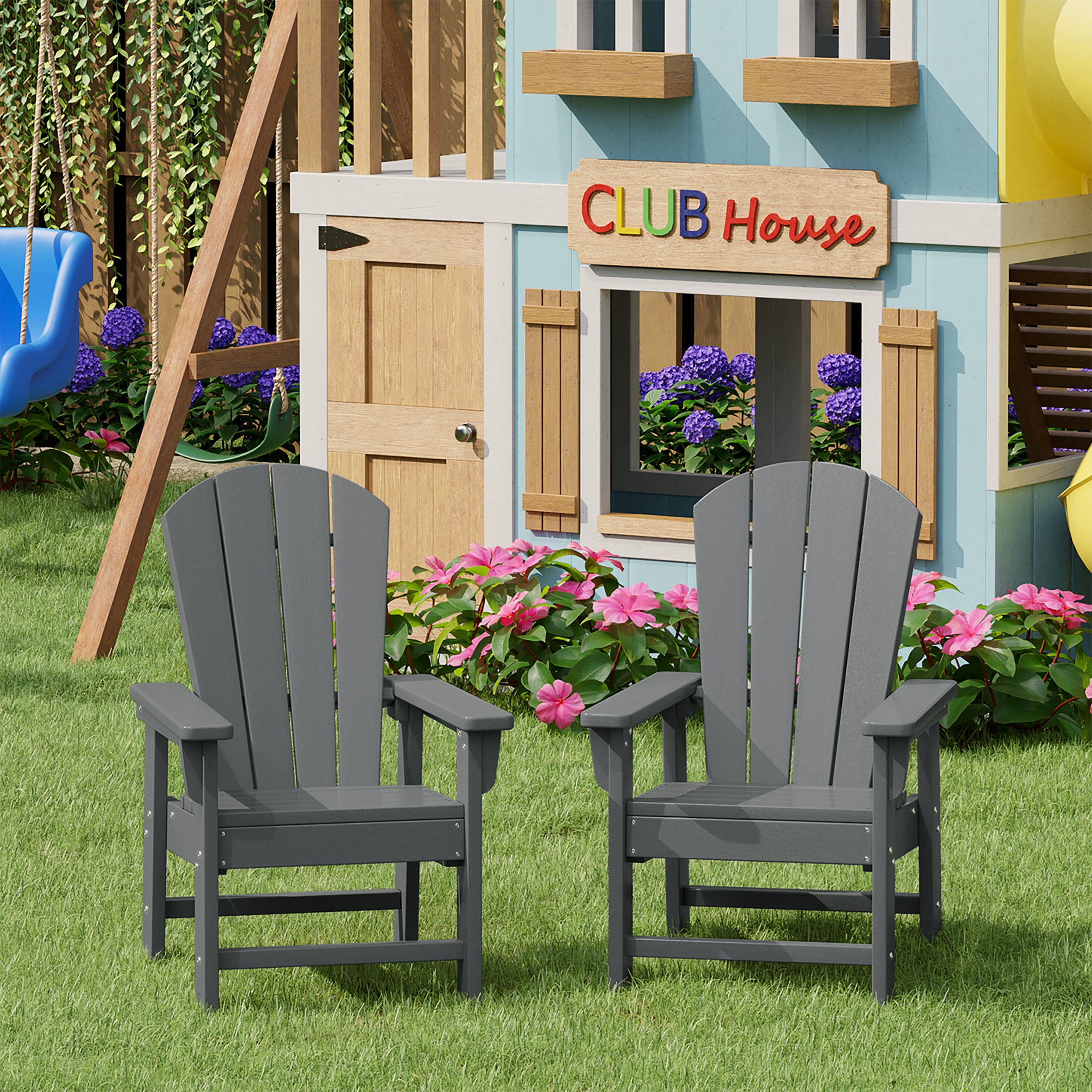 Paradise Kids Outdoor Adirondack Plastic Patio Chair (Set of 2)