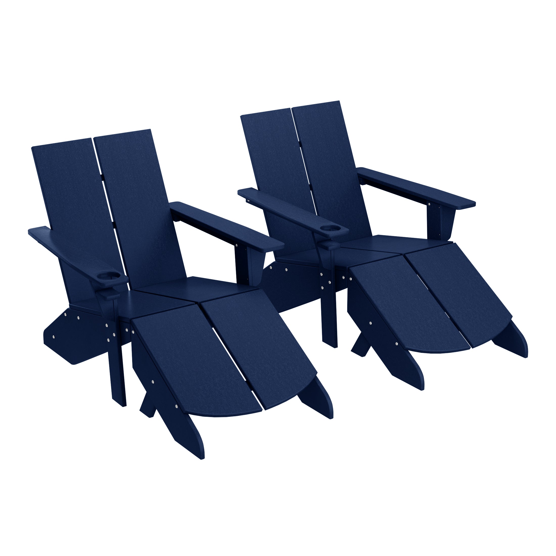 Seaview Outdoor 4-Piece HDPE Modern Adirondack Chairs Set with Folding Patio Ottomans and Cup Holder