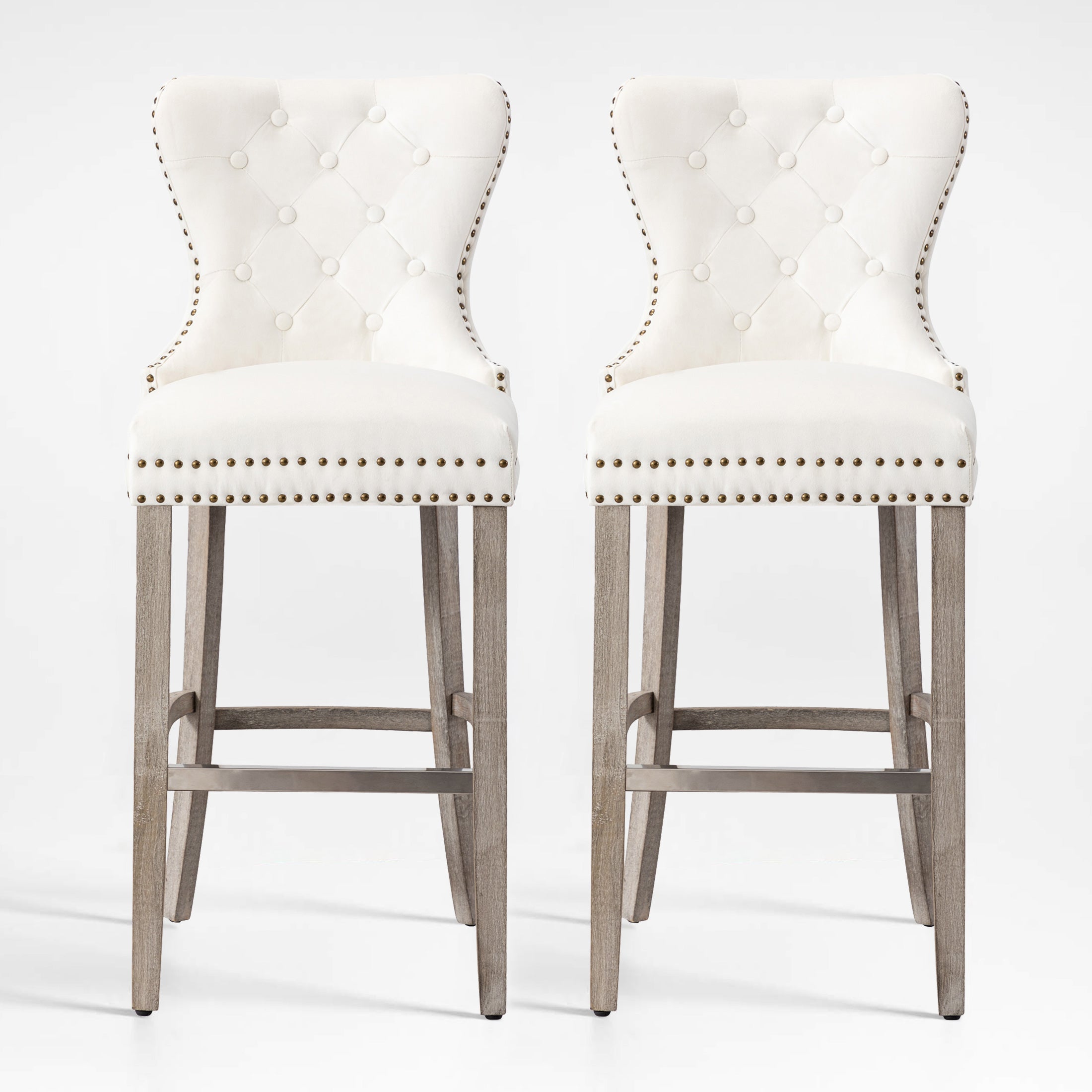 Hank 29" Tufted Velvet Bar Stool (Set of 2), Antique Gray