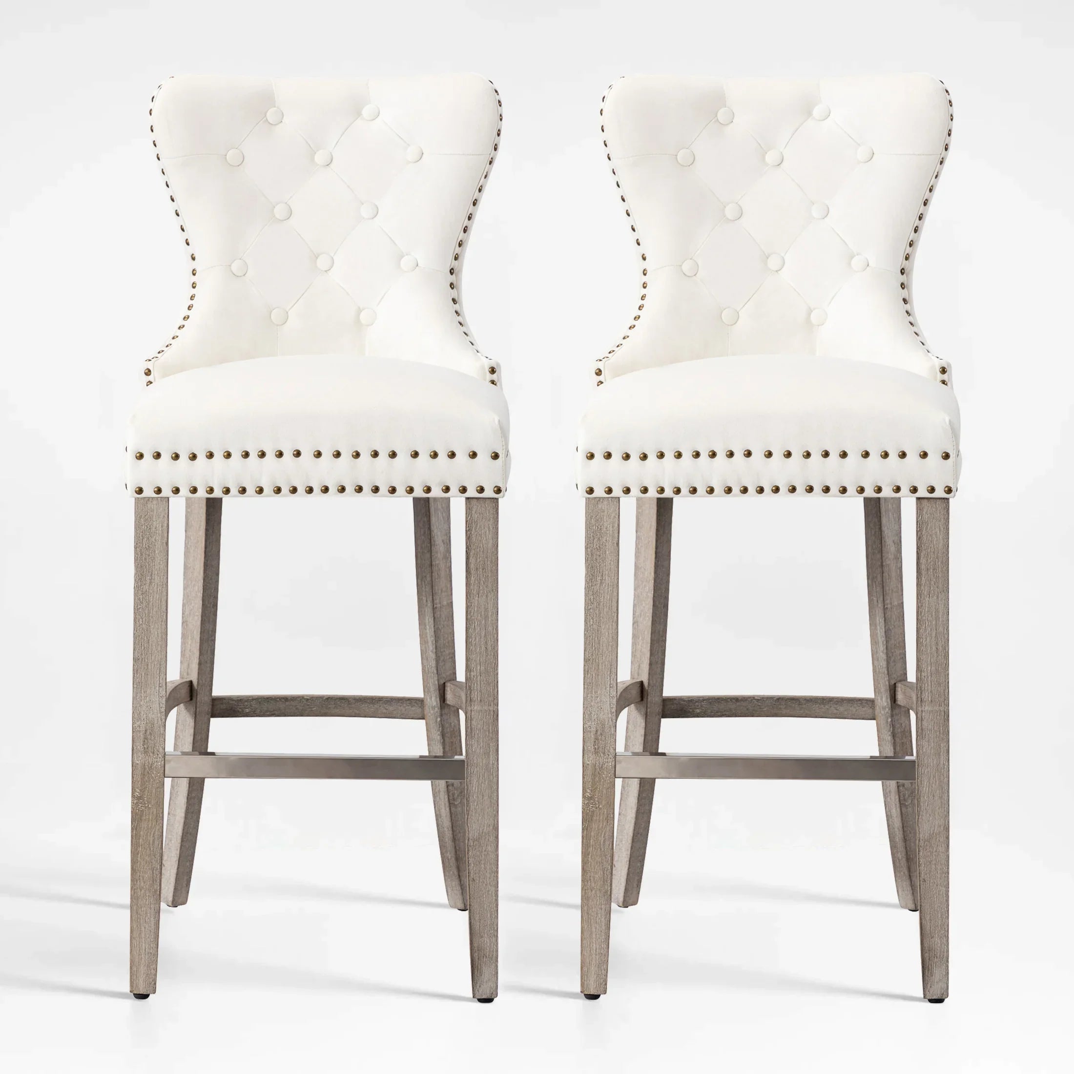 Hank 29" Tufted Velvet Bar Stool (Set of 2), Antique Gray