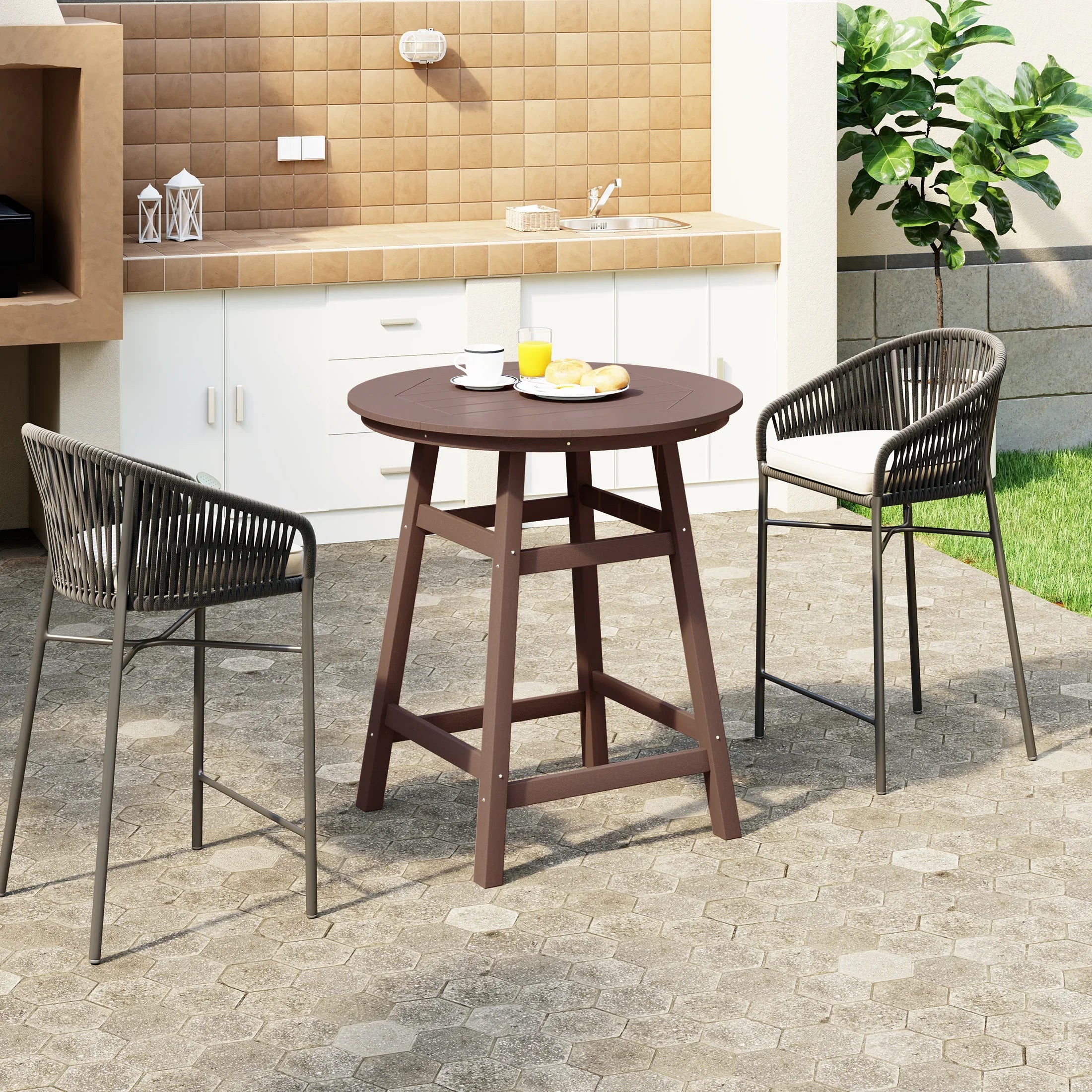 Paradise Outdoor 35" HDPE Round Patio Counter Height Bar Table