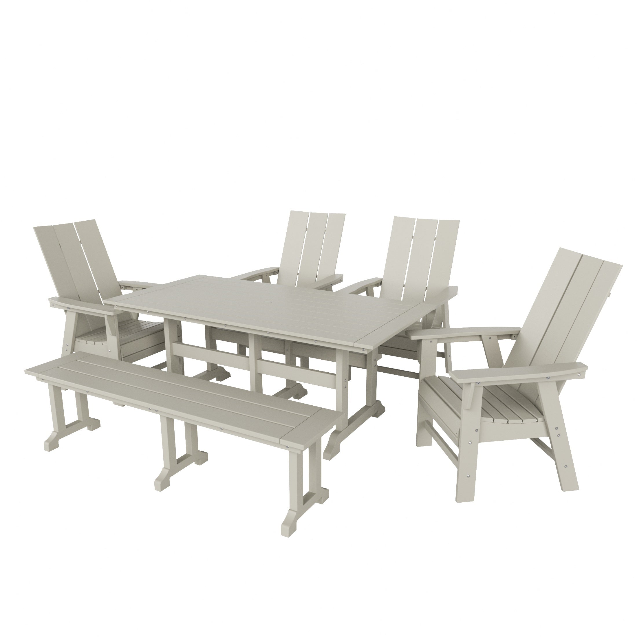 Palms 6 Piece Outdoor Patio Dining Table and Armchair Dining Bench Set