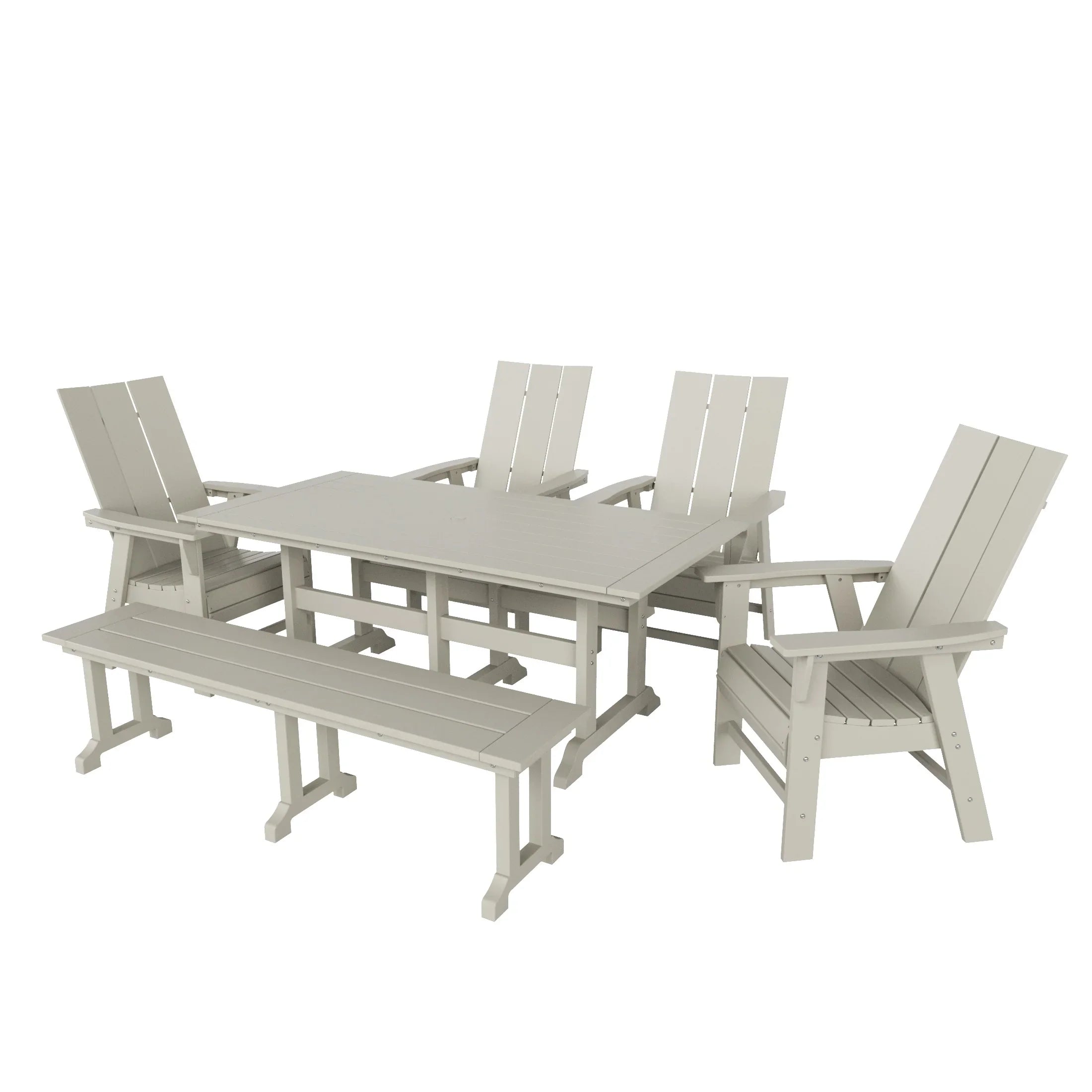 Palms 6 Piece Outdoor Patio Dining Table and Armchair Dining Bench Set