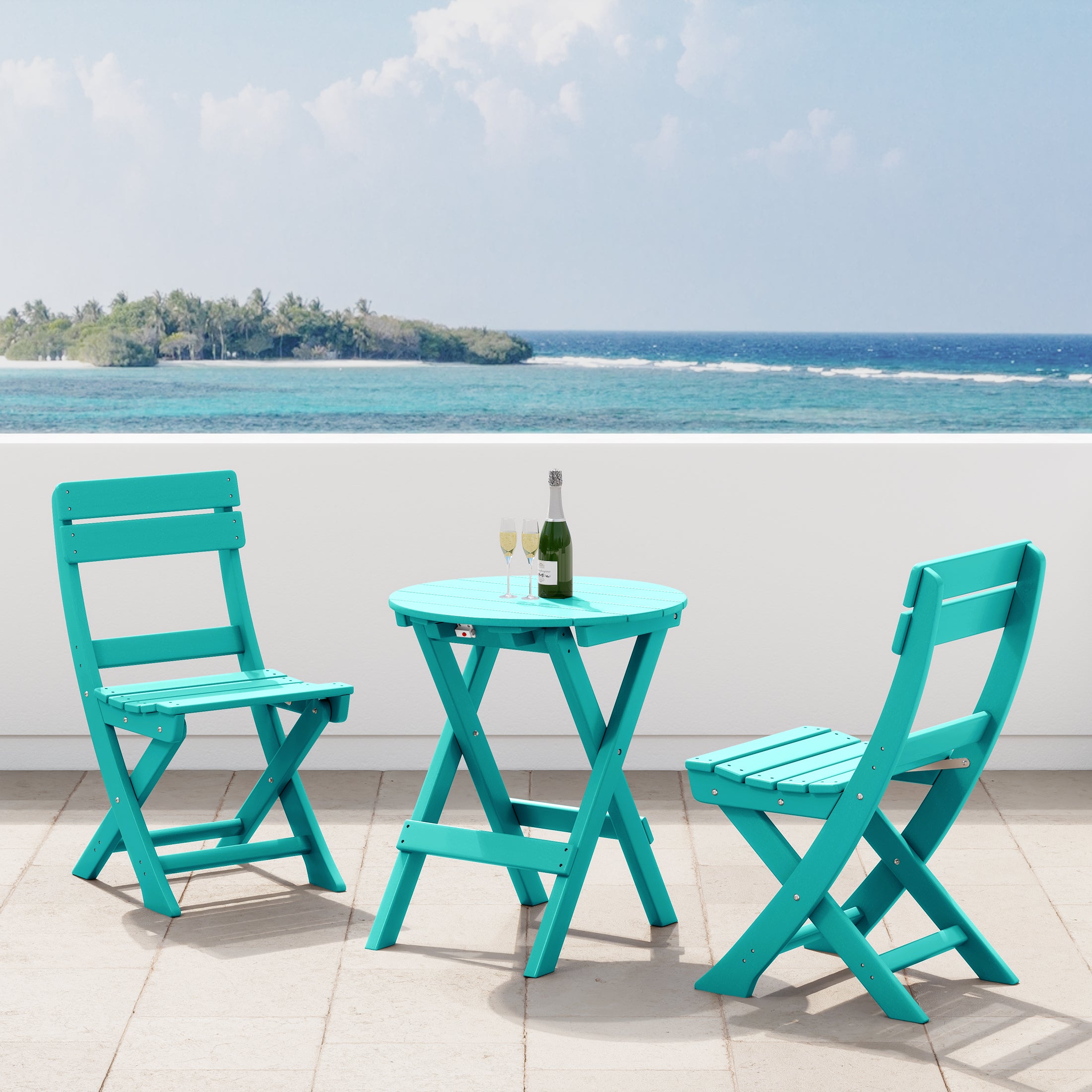 Paradise 3-Piece Outdoor HDPE Folding Patio Bistro Table and Chairs
