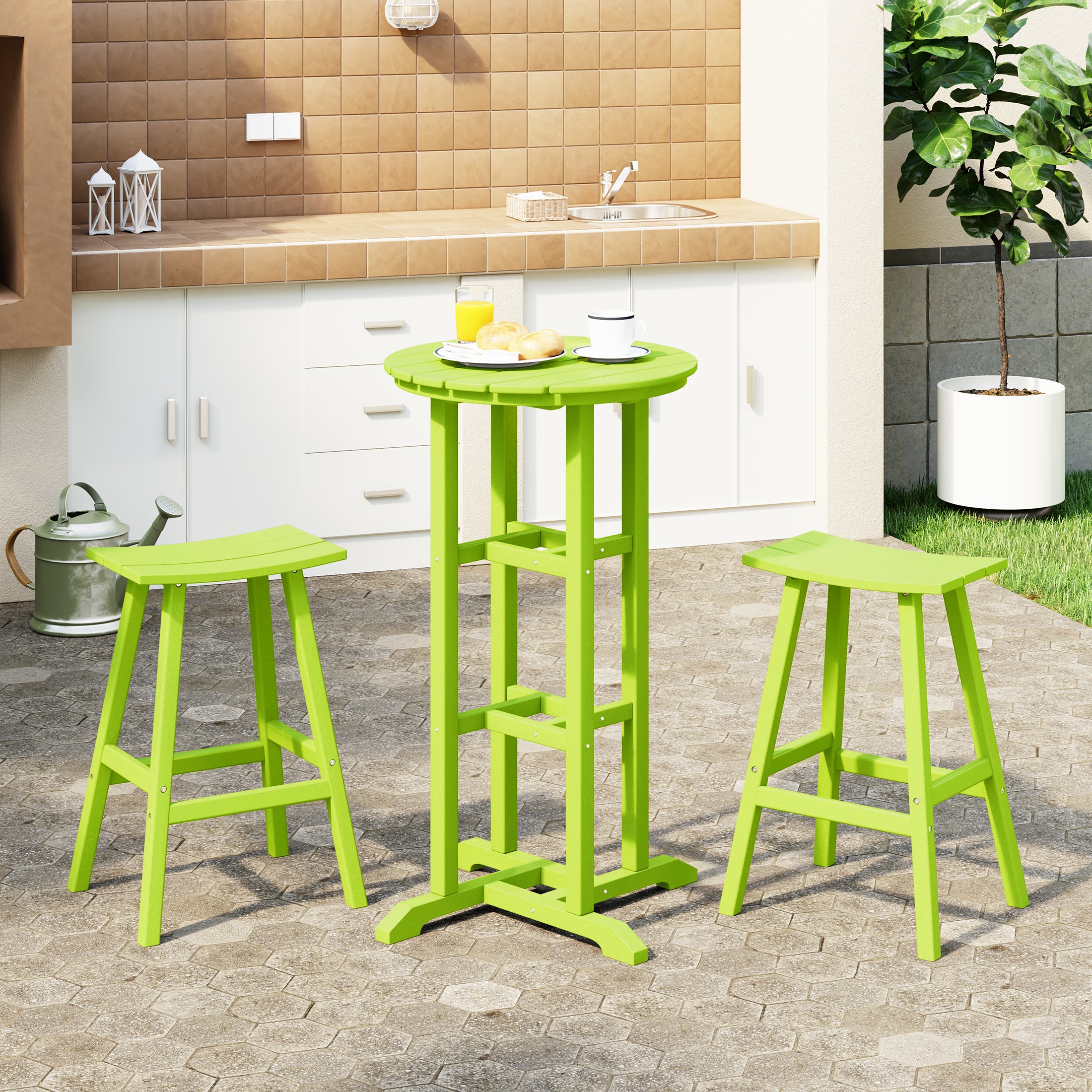 Paradise Outdoor Patio Bar Height Table and Bar Stool 3-Piece Dining Set