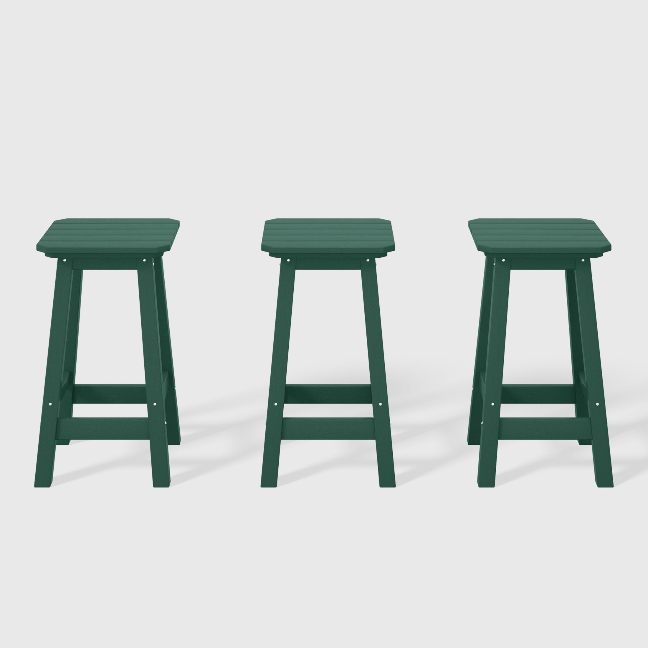 Paradise 24" HDPE Outdoor Patio Counter High Backless Square Bar Stools Set of Three