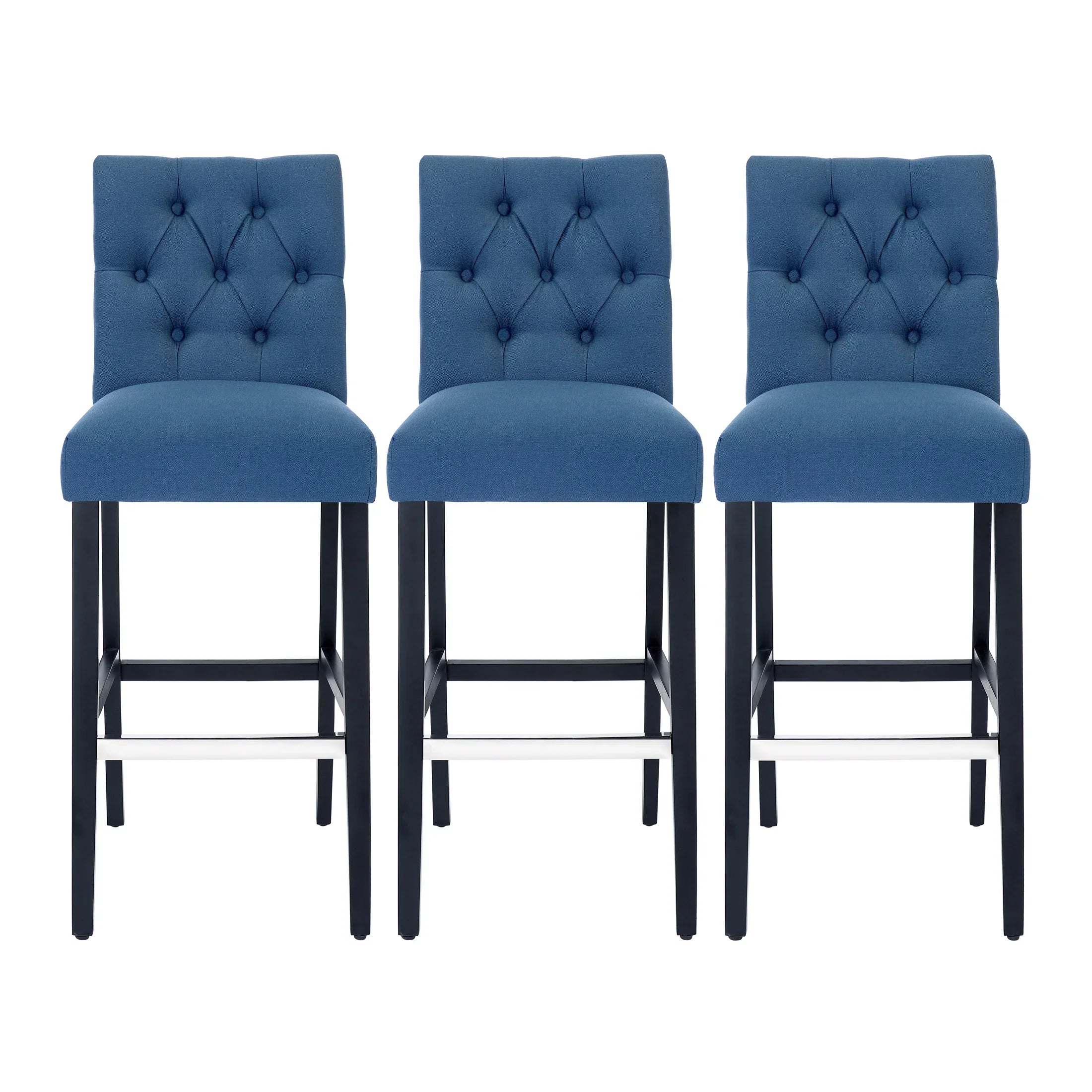 Bellmount 29" Upholstered Wood Bar Stool with Tufted Back (Set of 3)