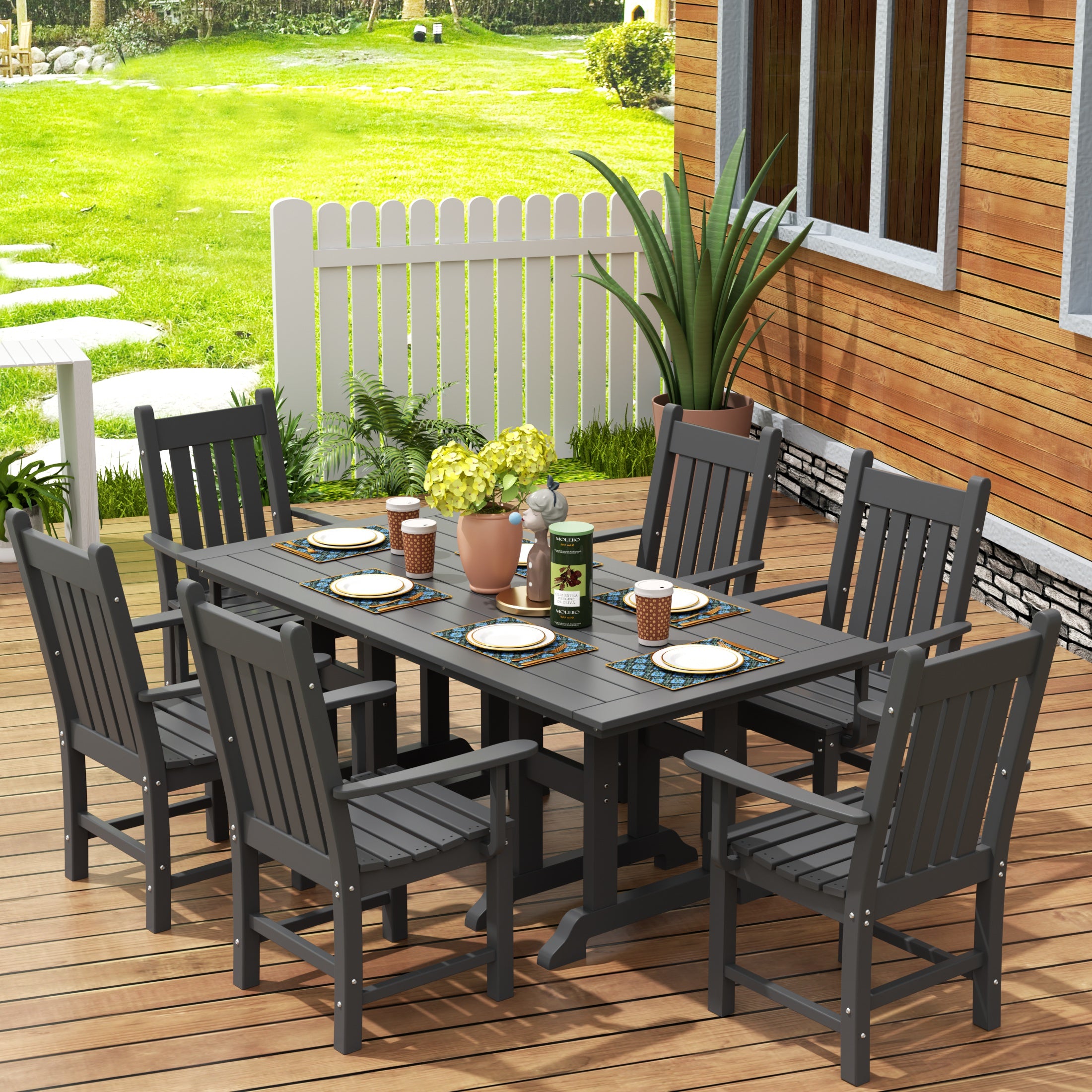 Paradise 7 Piece Outdoor Patio Dining Set Outdoor Table and Armchair Set