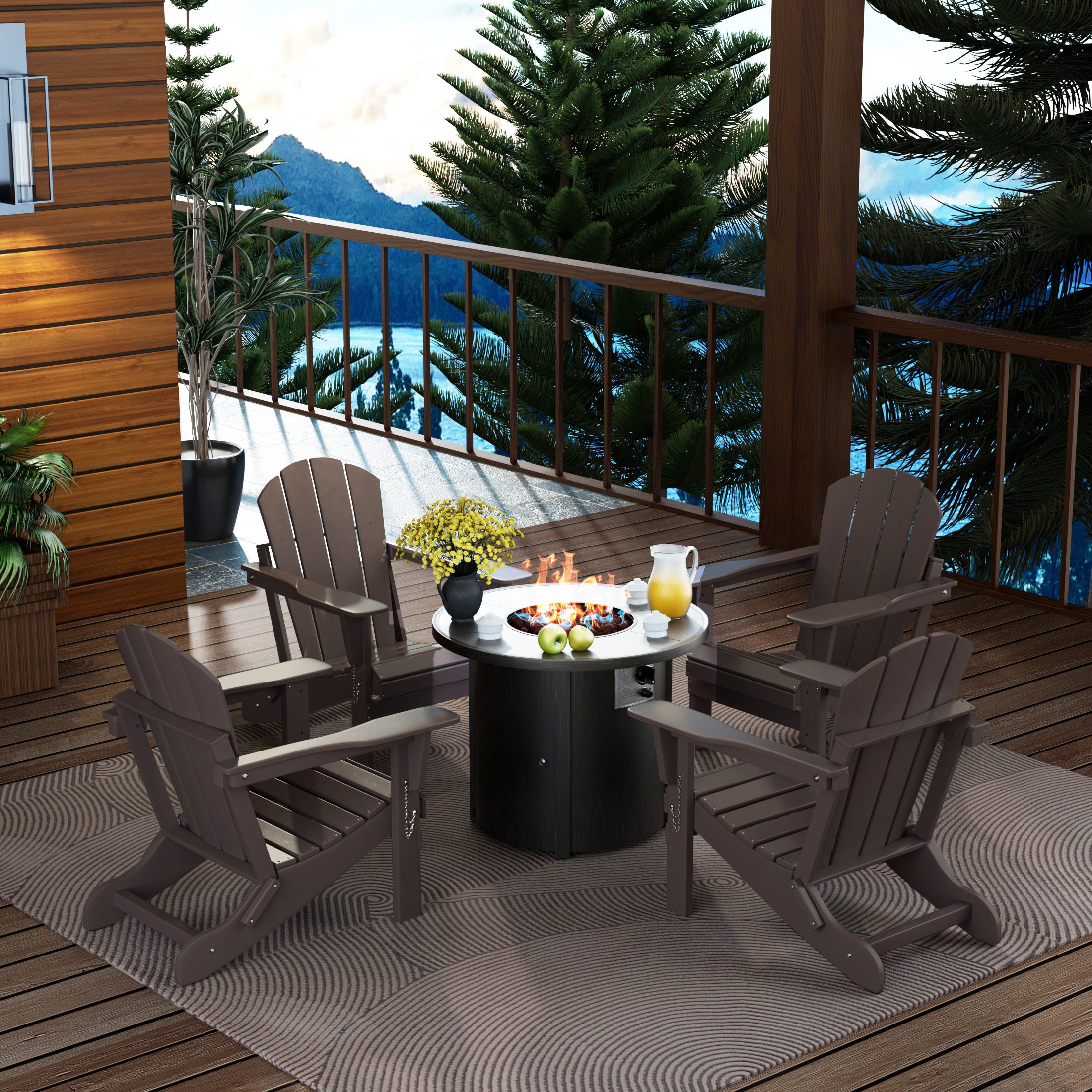 Paradise Malibu Outdoor Adirondack Folding Chair With Round Fire Pit Table