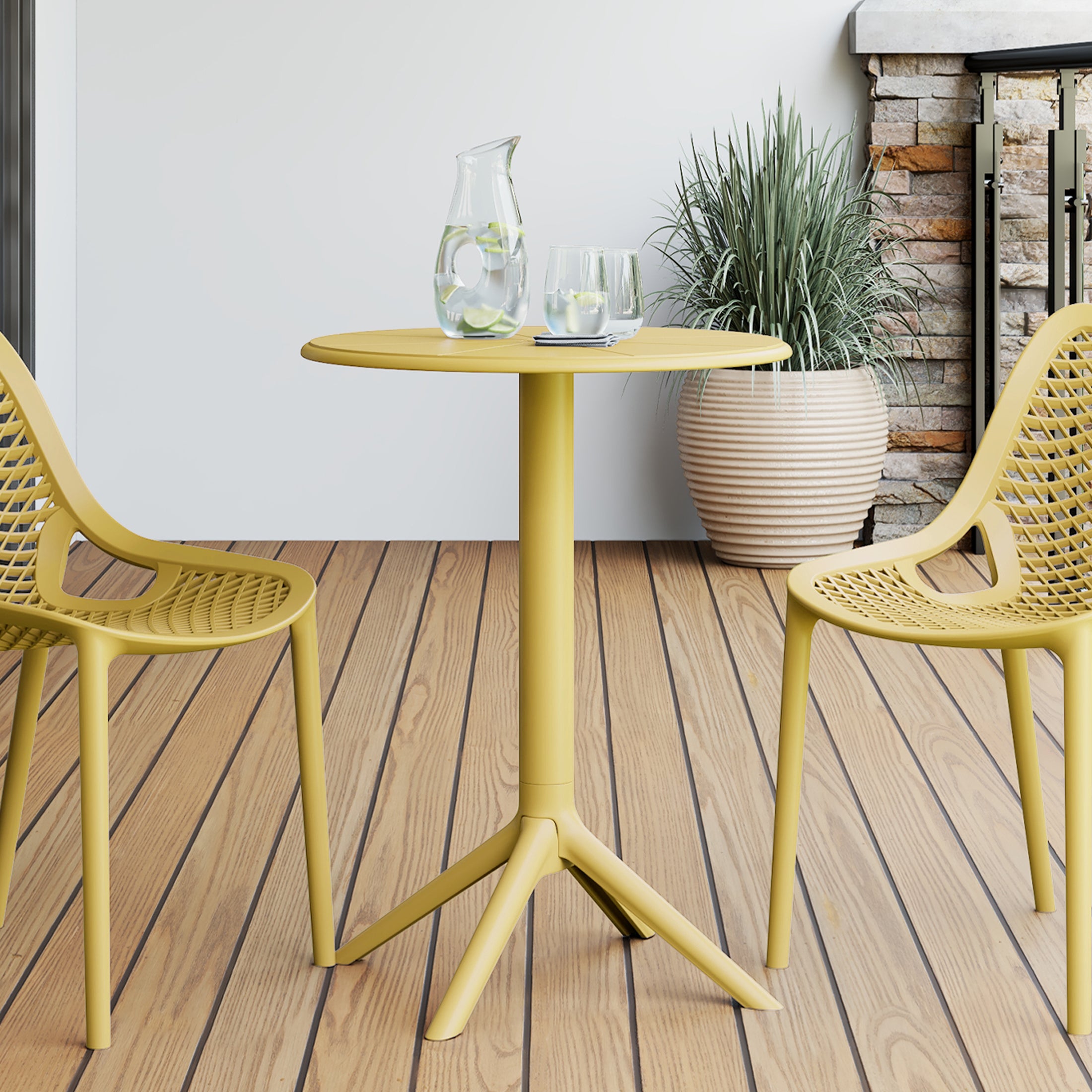 Sunshine 23.5" Outdoor Polypropylene Resin Round Patio Bistro Dining Table for 2