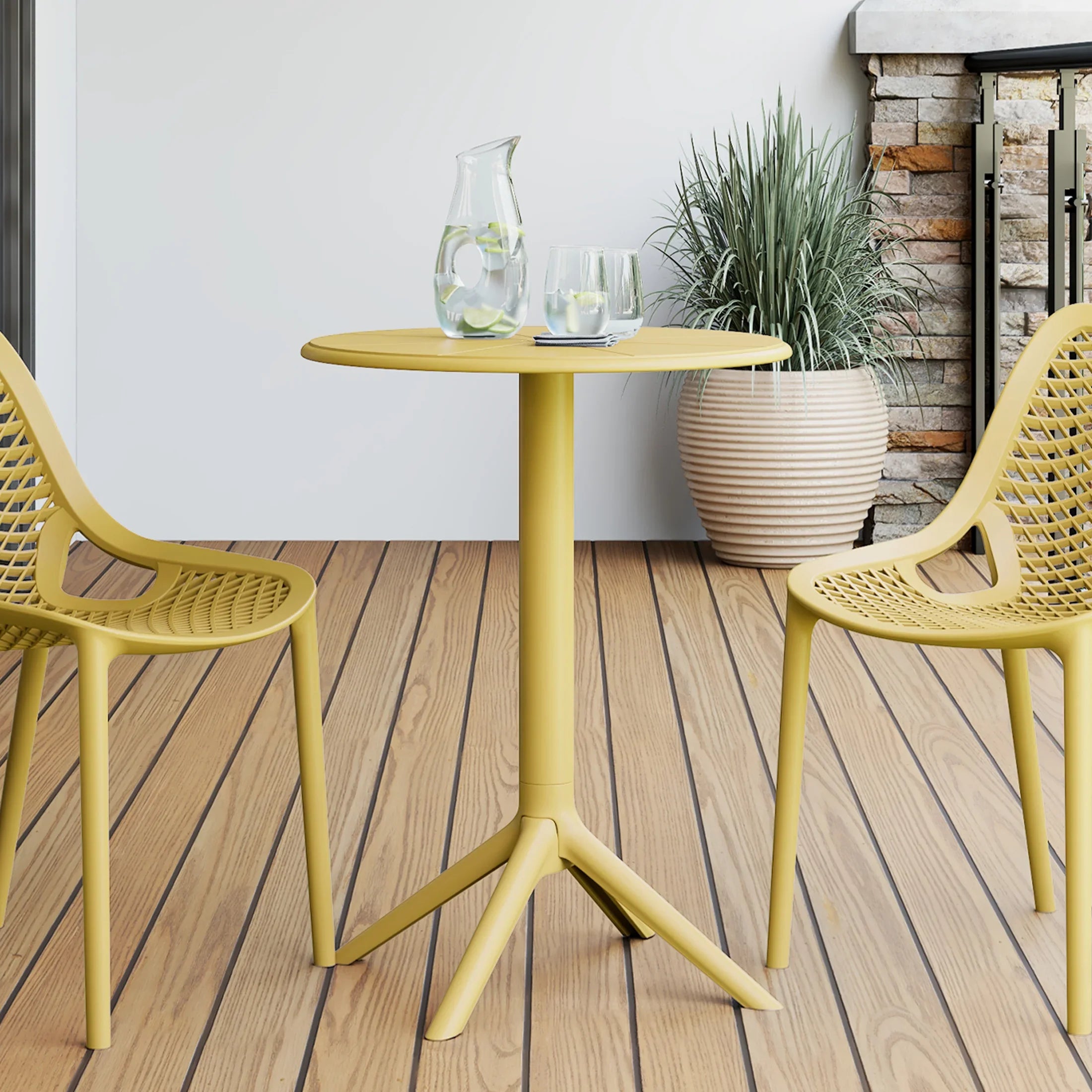 Sunshine 23.5" Outdoor Polypropylene Resin Round Patio Bistro Dining Table for 2