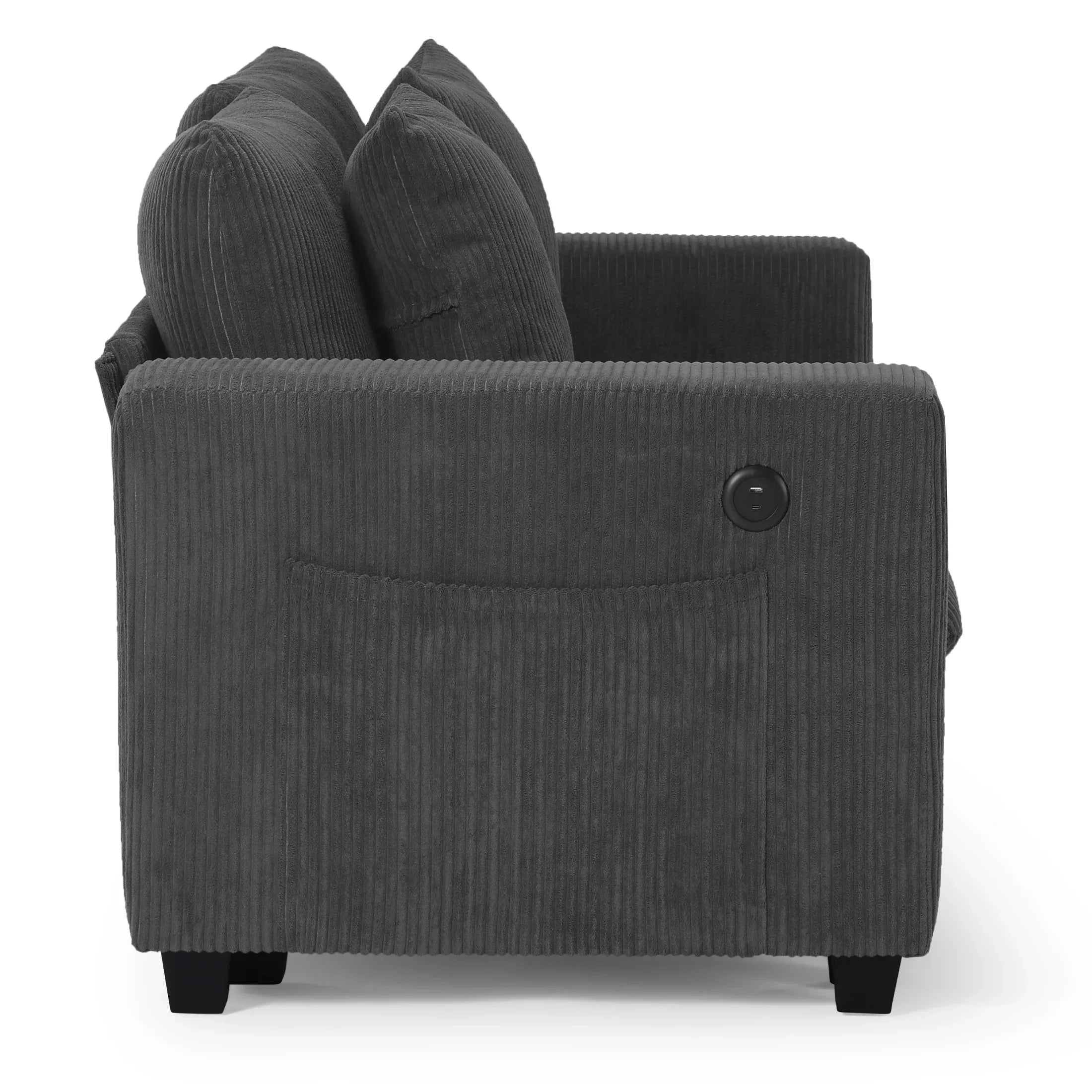 Ava 70" Modular Corduroy Loveseat Sofa With USB/Type-C Ports and Side Pockets