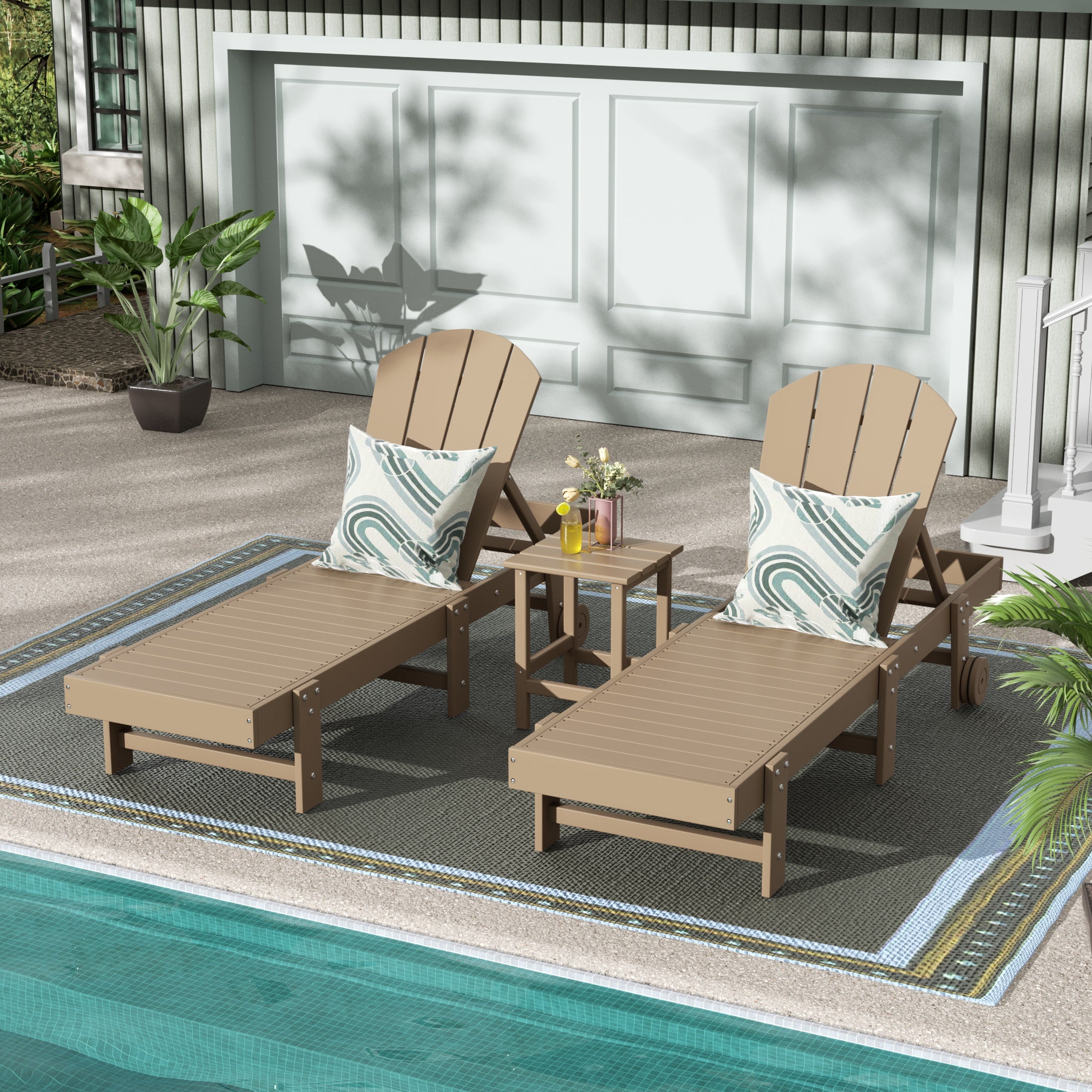 Paradise 3 Piece Poly Reclining Chaise Lounge With Wheels