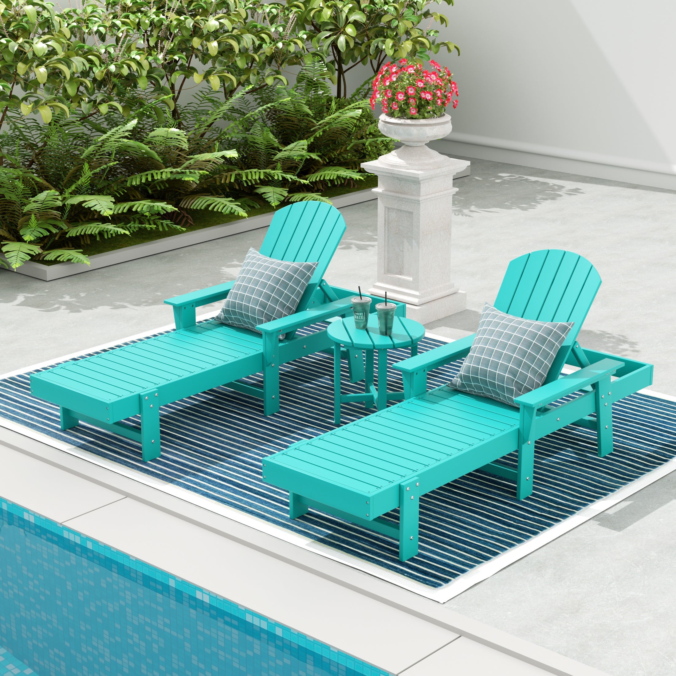 Portside 3 Piece Adirondack Poly Reclining Chaise Lounge With Arms