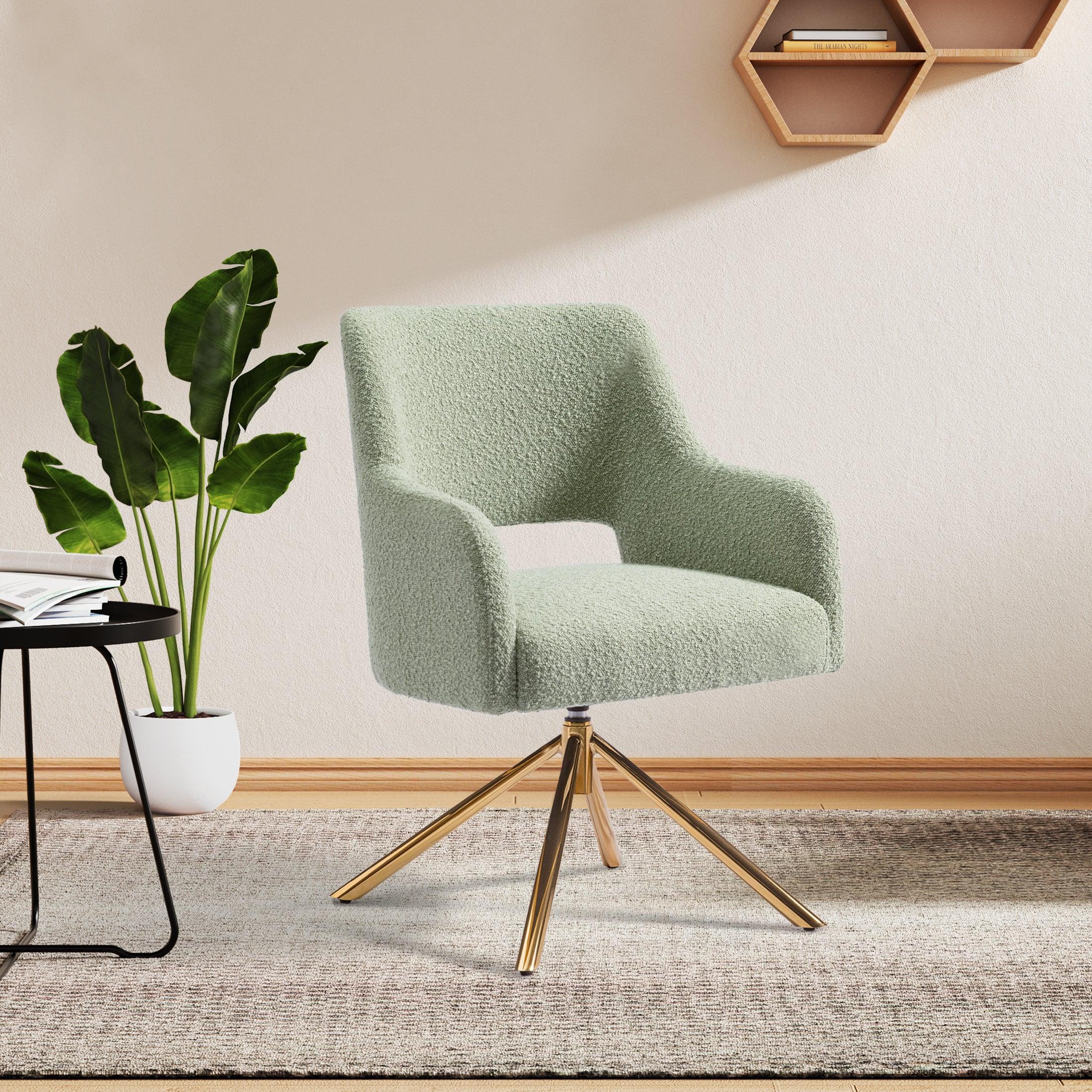 Amélie Mid-Century Modern Wide Boucle Swivel Vanity Chair