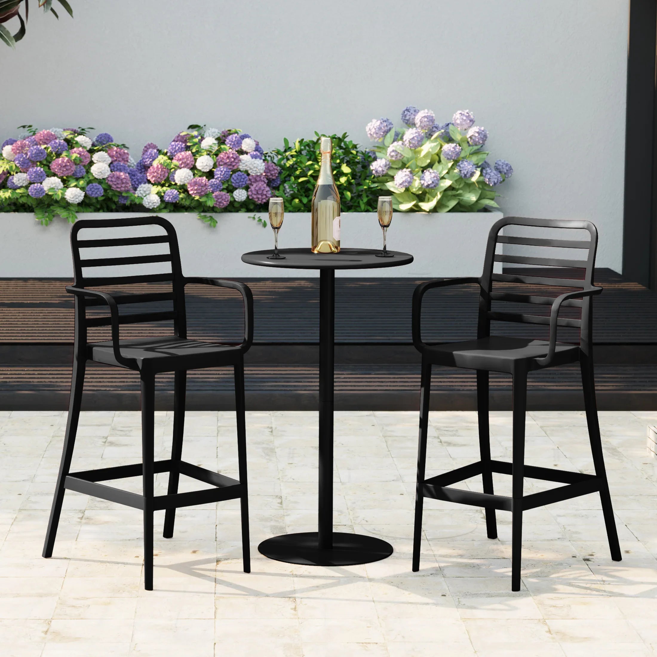 Sunshine 2-Person Adjustable Round Bar Table with Stackable Bar Stools Dining Set