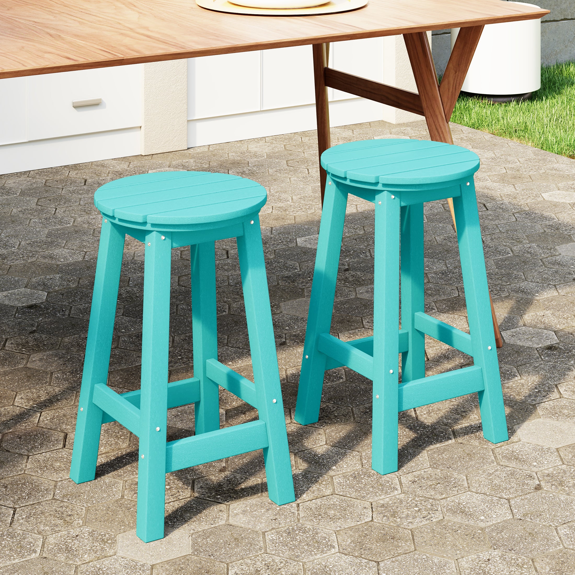 Paradise 24" HDPE Outdoor Patio Round Counter Height Bar Stool Set of 2