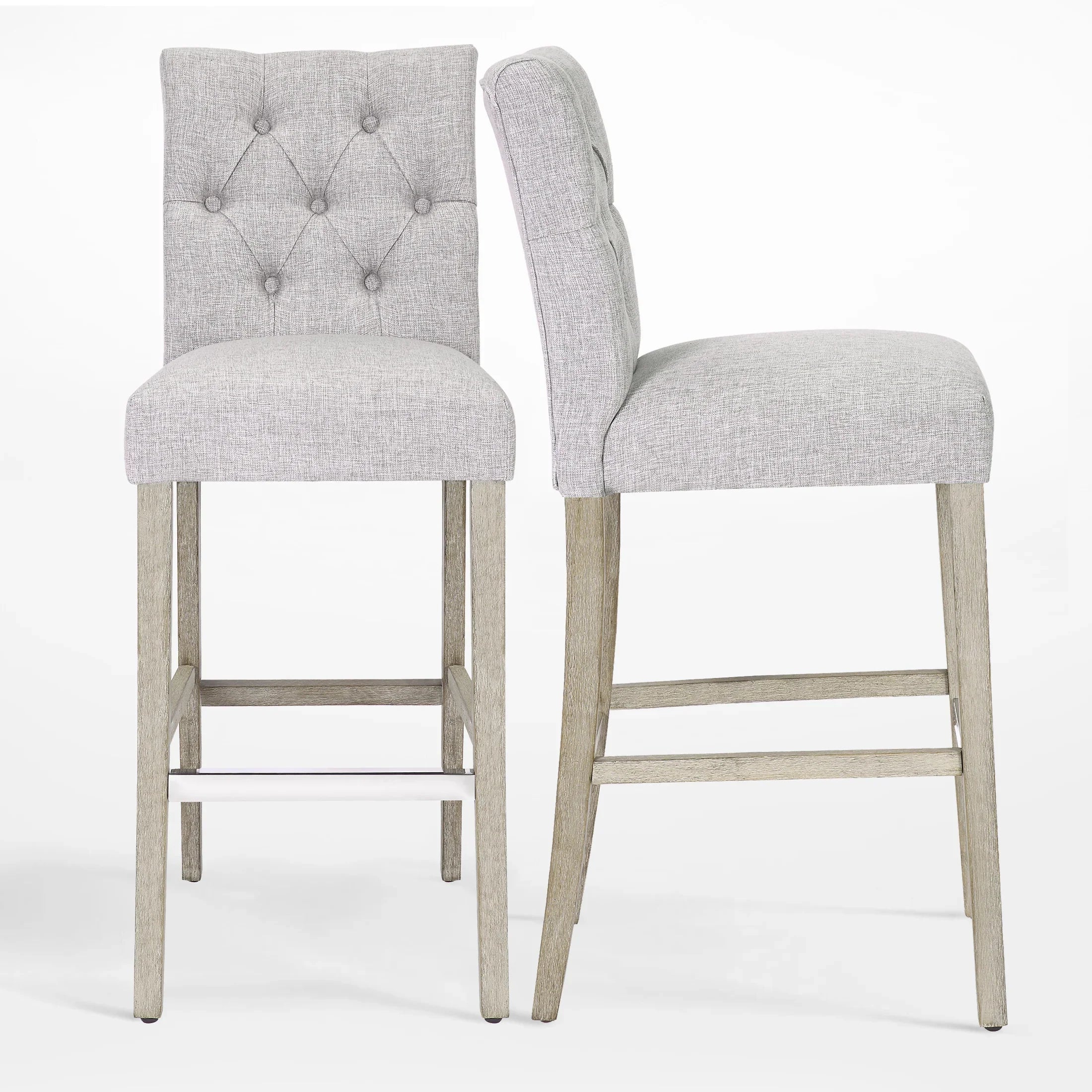 Bellmount 29" Linen Fabric Tufted Counter Stool (Set of 2),Antique Gray