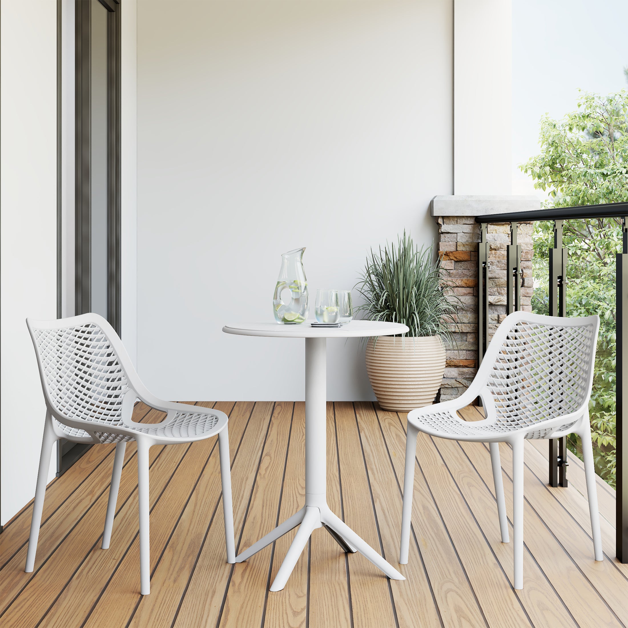 Sunshine 3-Piece Outdoor Resin Patio Bistro Set with Stackable Patio Dining Side Chairs