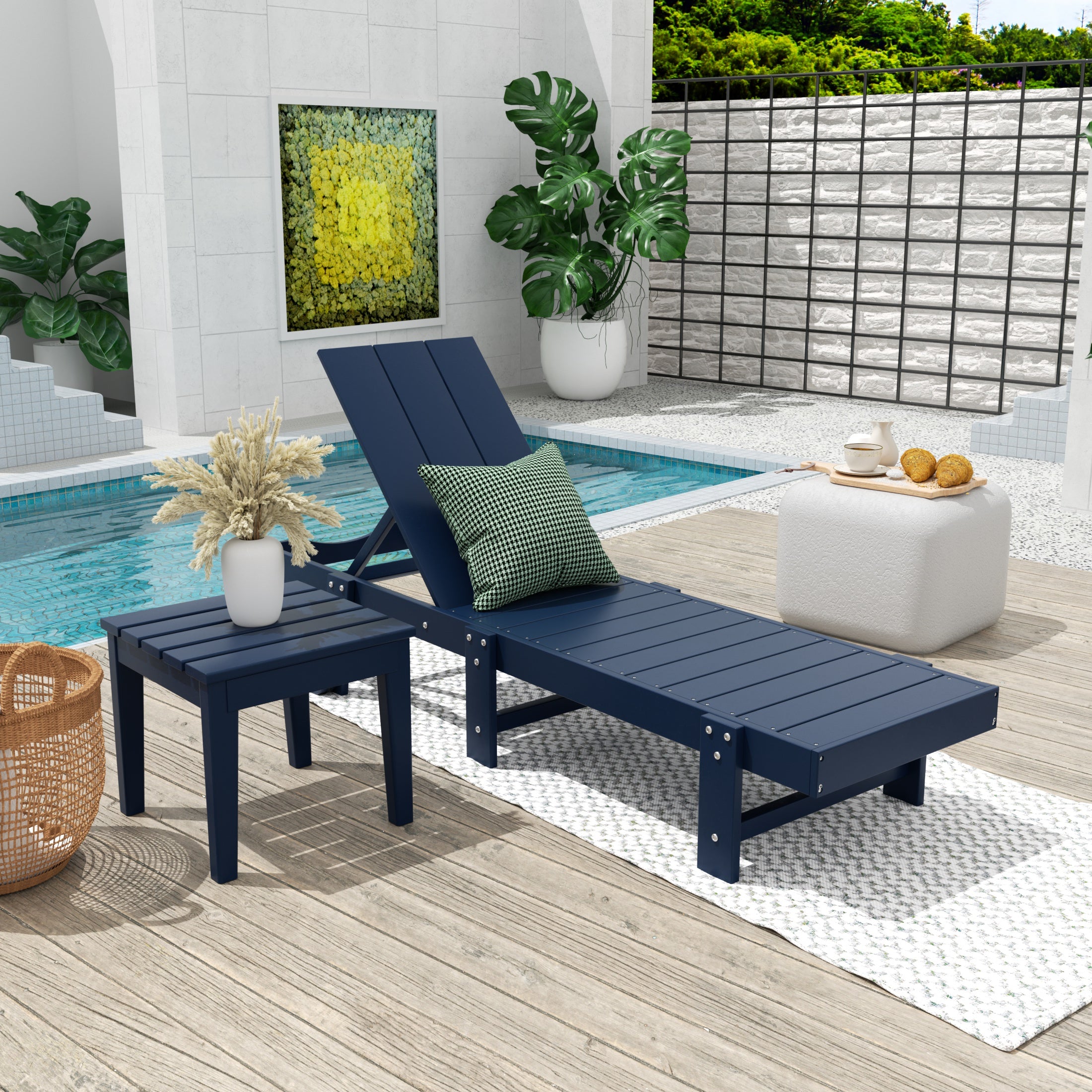 Palms 2 Piece Modern Poly Reclining Chaise Lounge With Wheels
