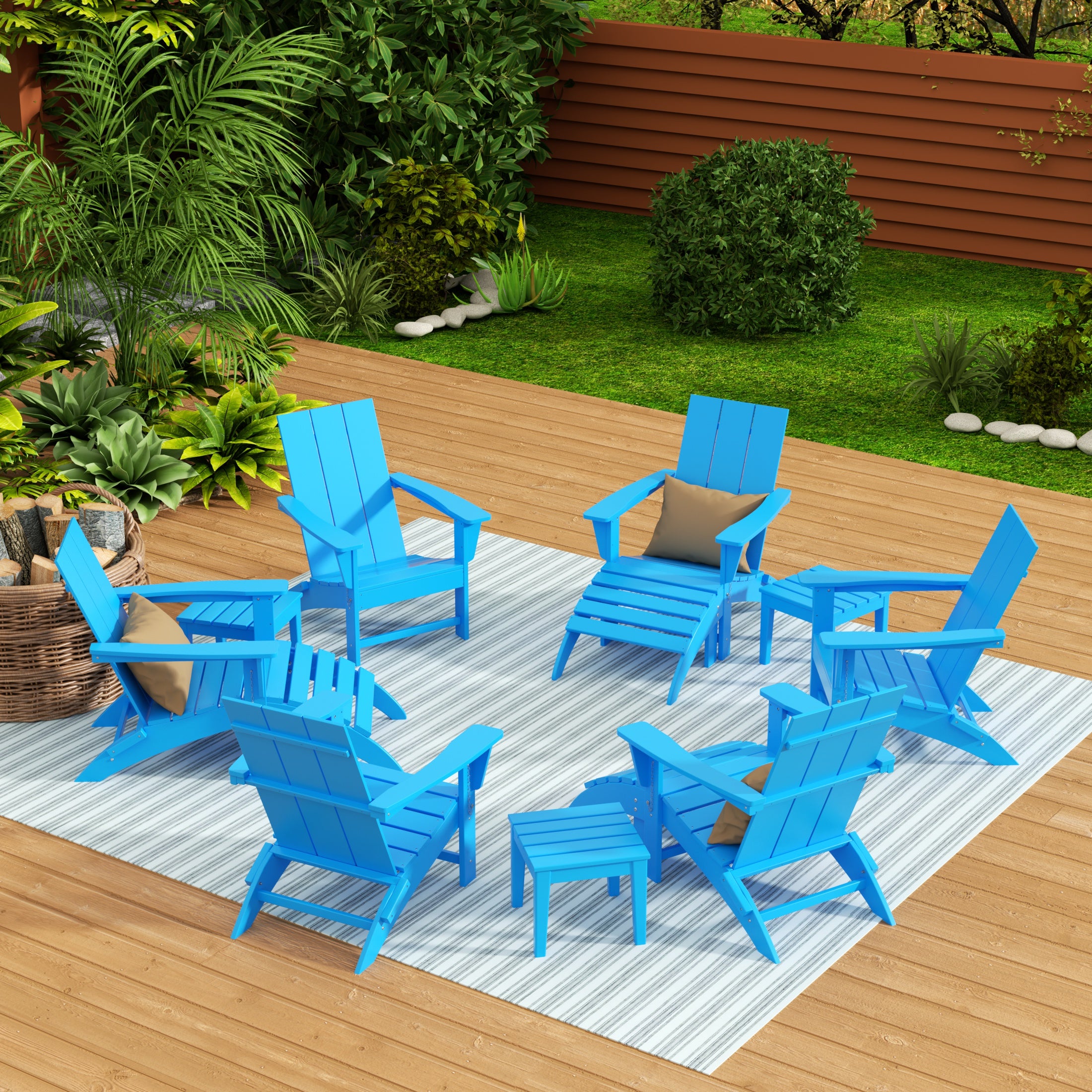 Palms 12-Piece Modern Poly Folding Adirondack Chair with Ottoman and Side Table
