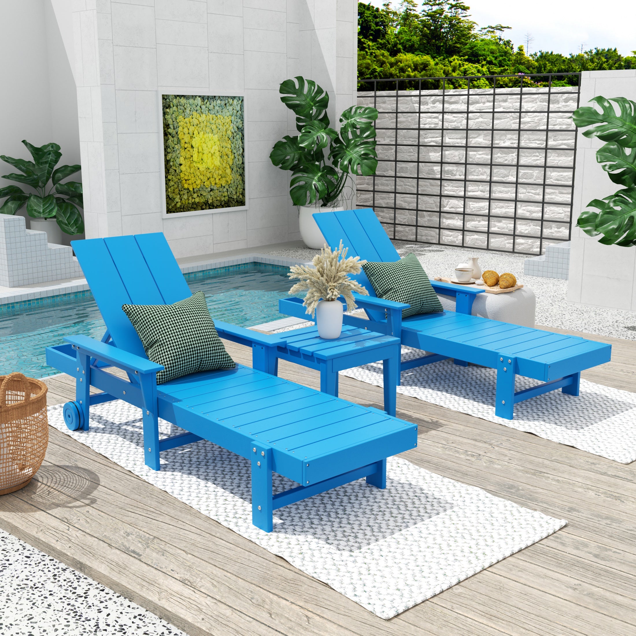 Palms Modern Poly Reclining Chaise Lounge Set with Side Table