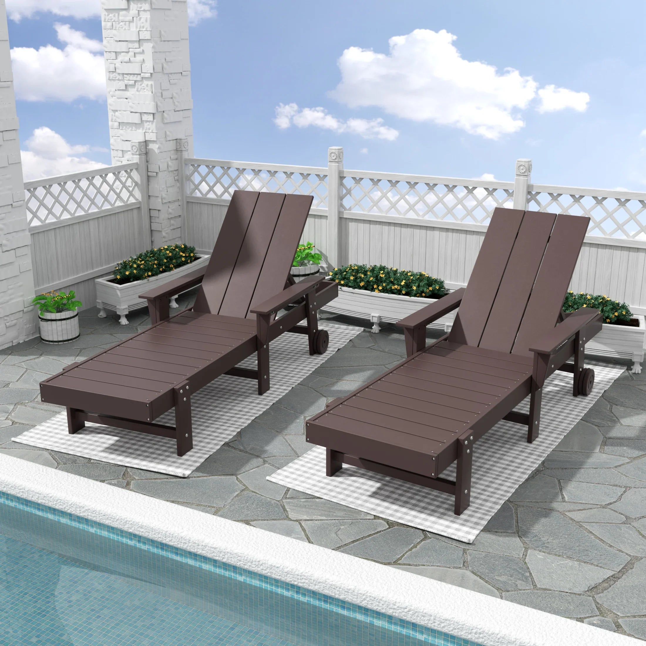 Palms 2 Piece Reclining Chaise Lounge With Arms & Wheels