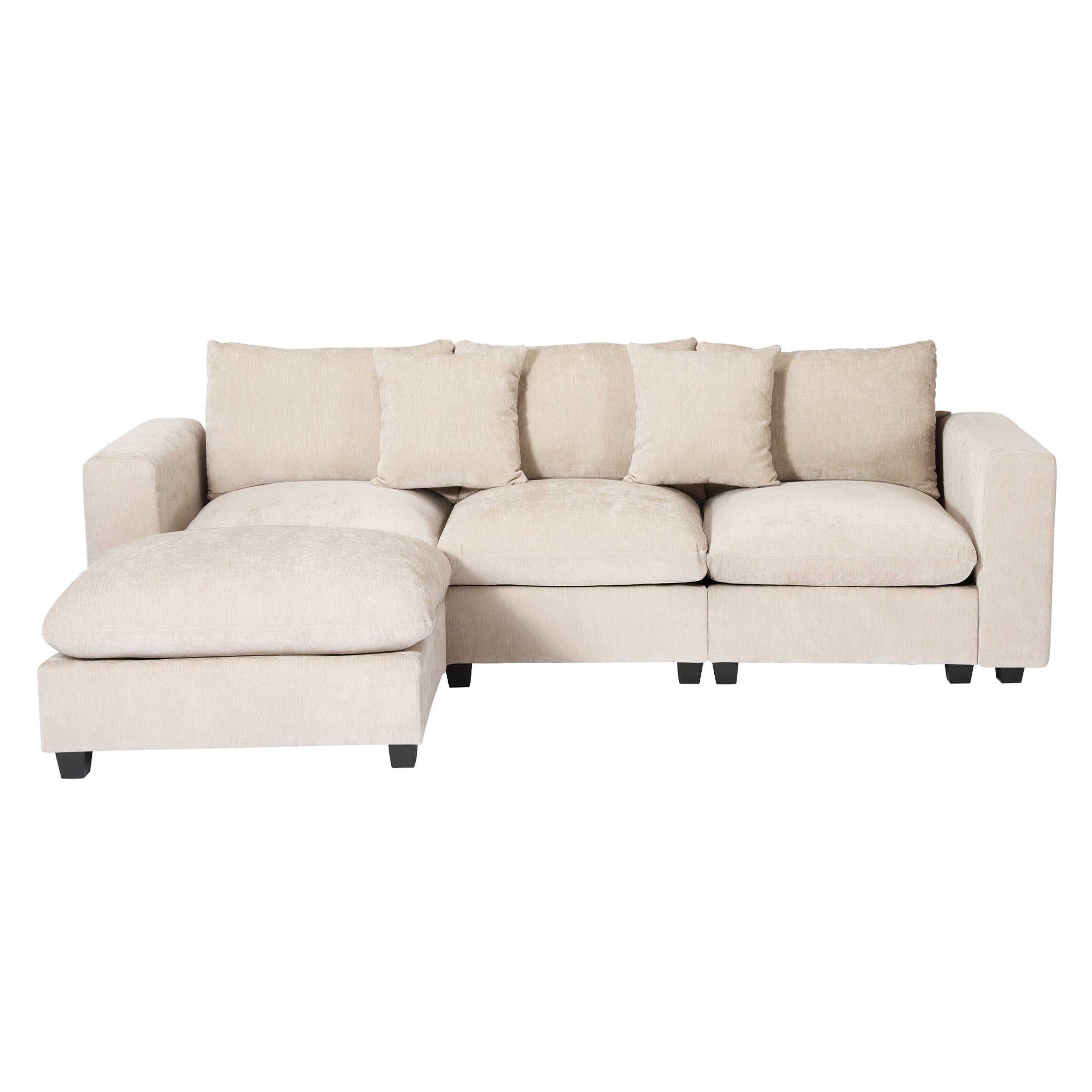 Springfield 99" Modular Chenille L-Shaped Sectional Sofa and Chaise With USB/Type-C Ports and Side Pockets