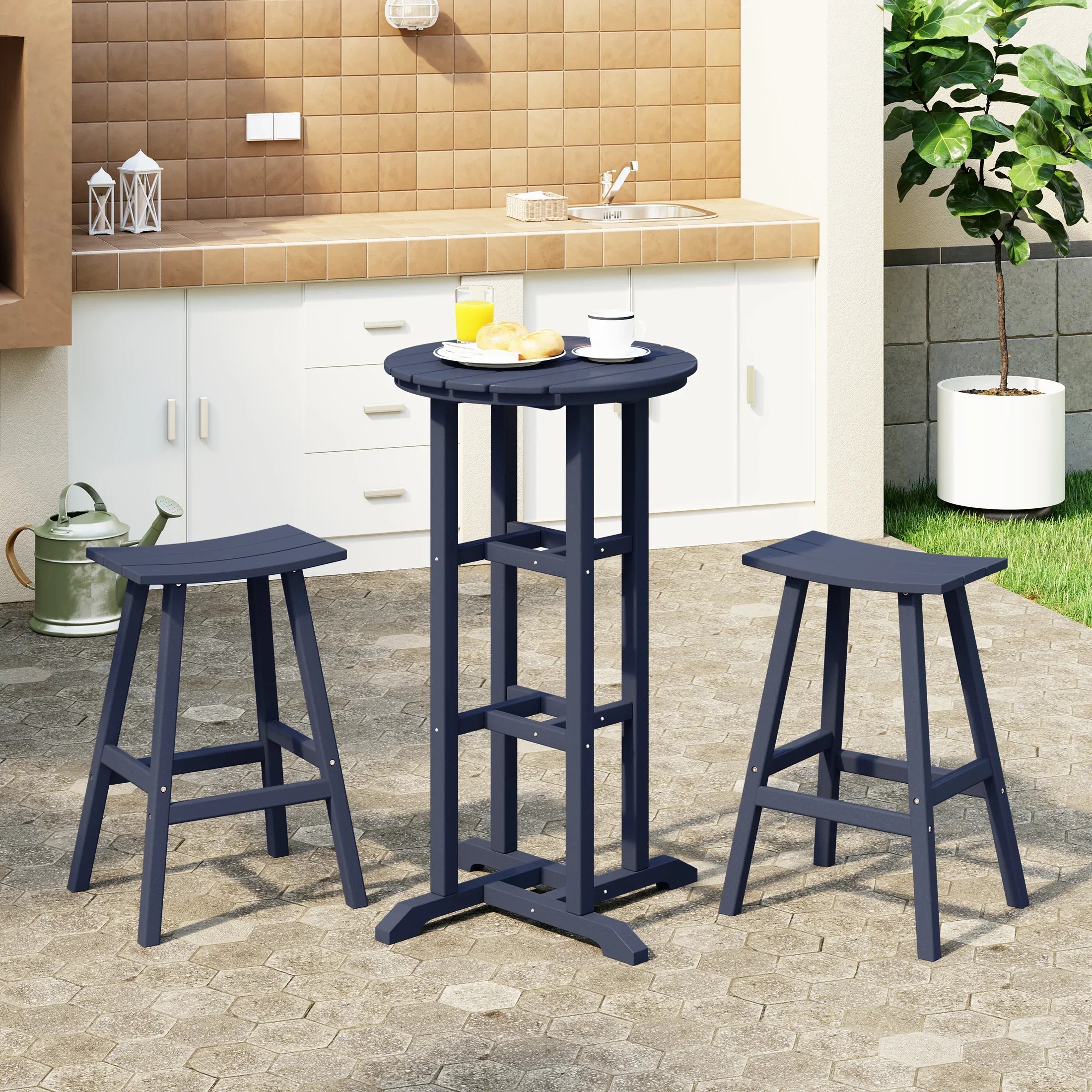 Paradise Outdoor Patio Bar Height Table and Bar Stool 3-Piece Dining Set