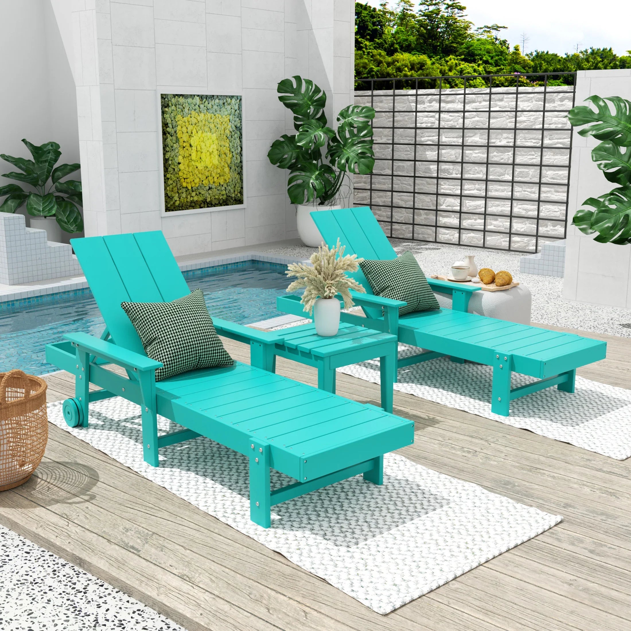 Palms Modern Poly Reclining Chaise Lounge Set with Side Table