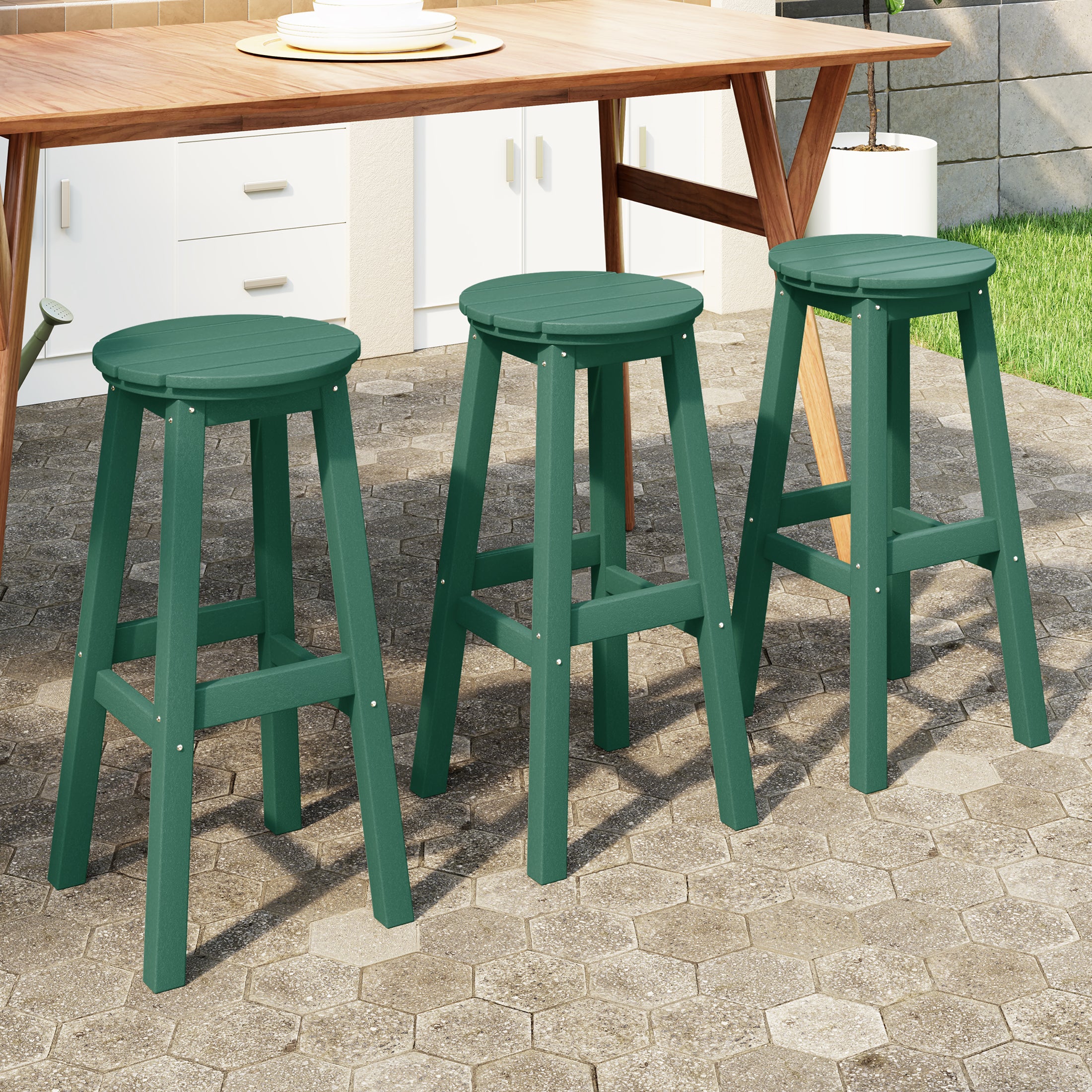 Paradise 29" HDPE Outdoor Patio Round Bar Stool Set of 3