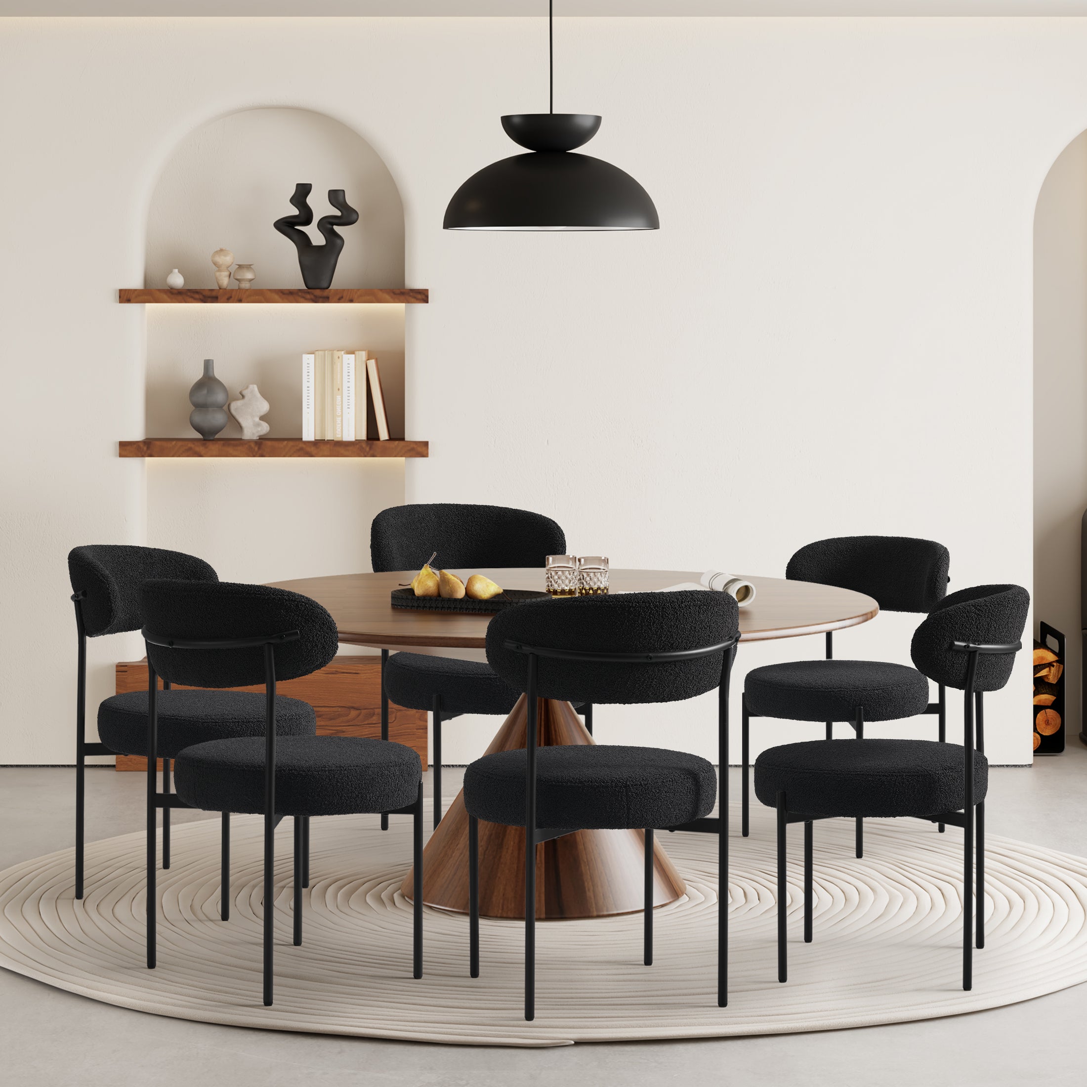 Mid Century Modern Upholstered Sherpa Dining Chairs (Set of 6)